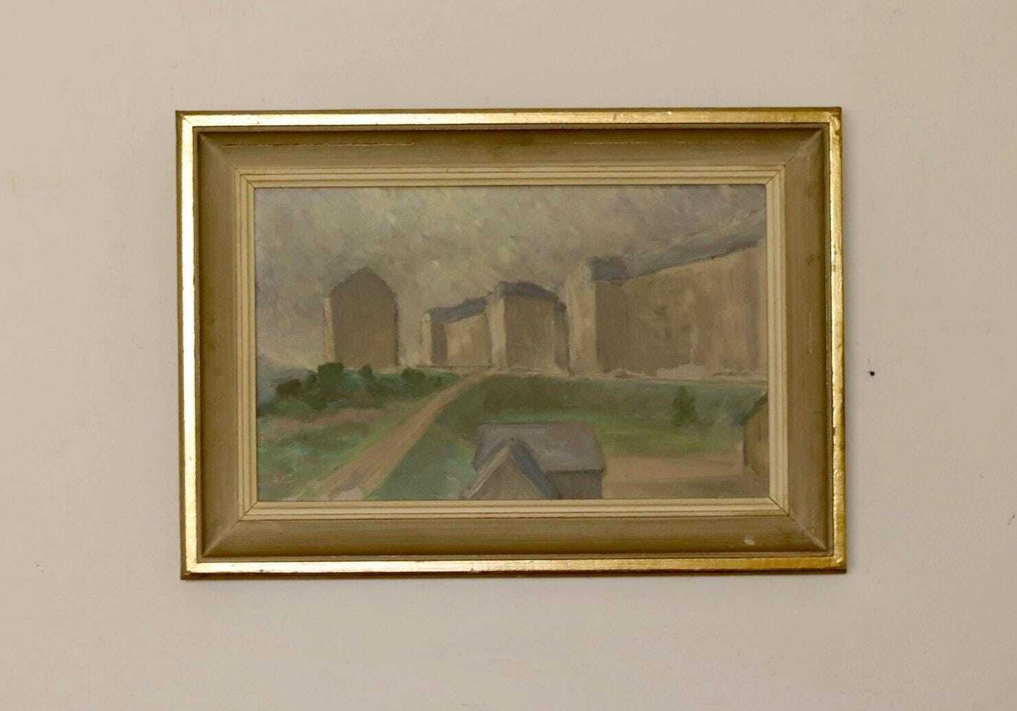 Swedish Original Oil On Canvas Painting "Muted Houses"   Vintage & Framed