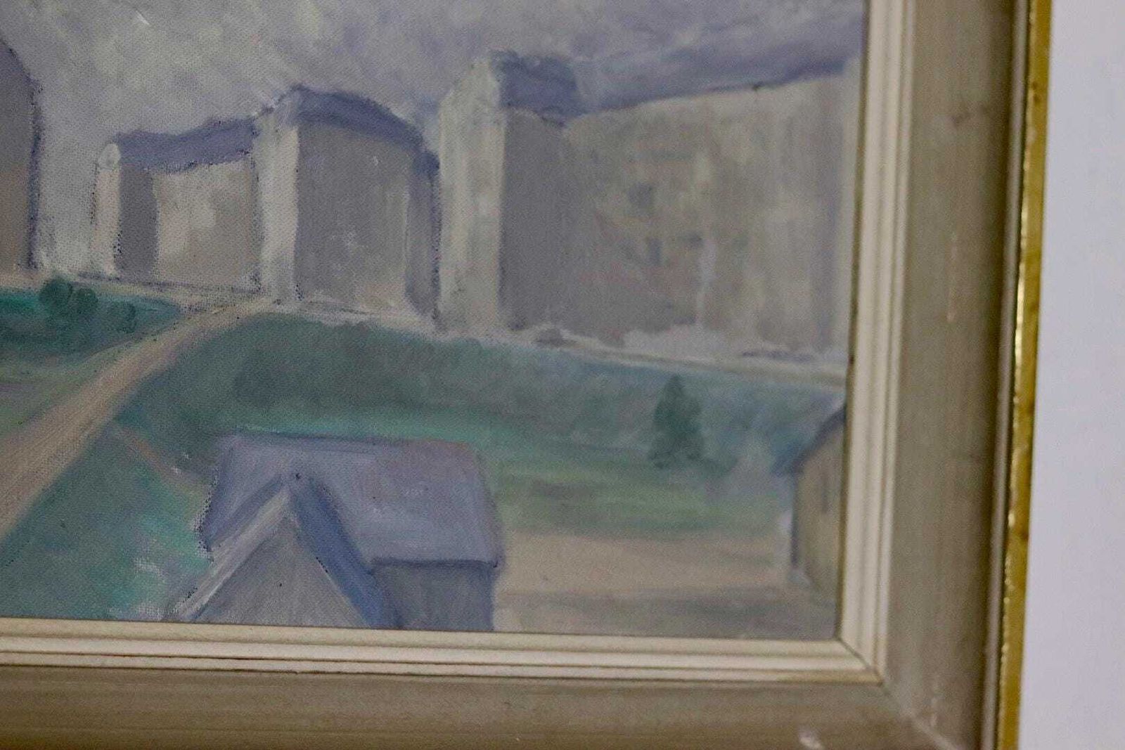 Swedish Original Oil On Canvas Painting "Muted Houses"   Vintage & Framed photo vintage