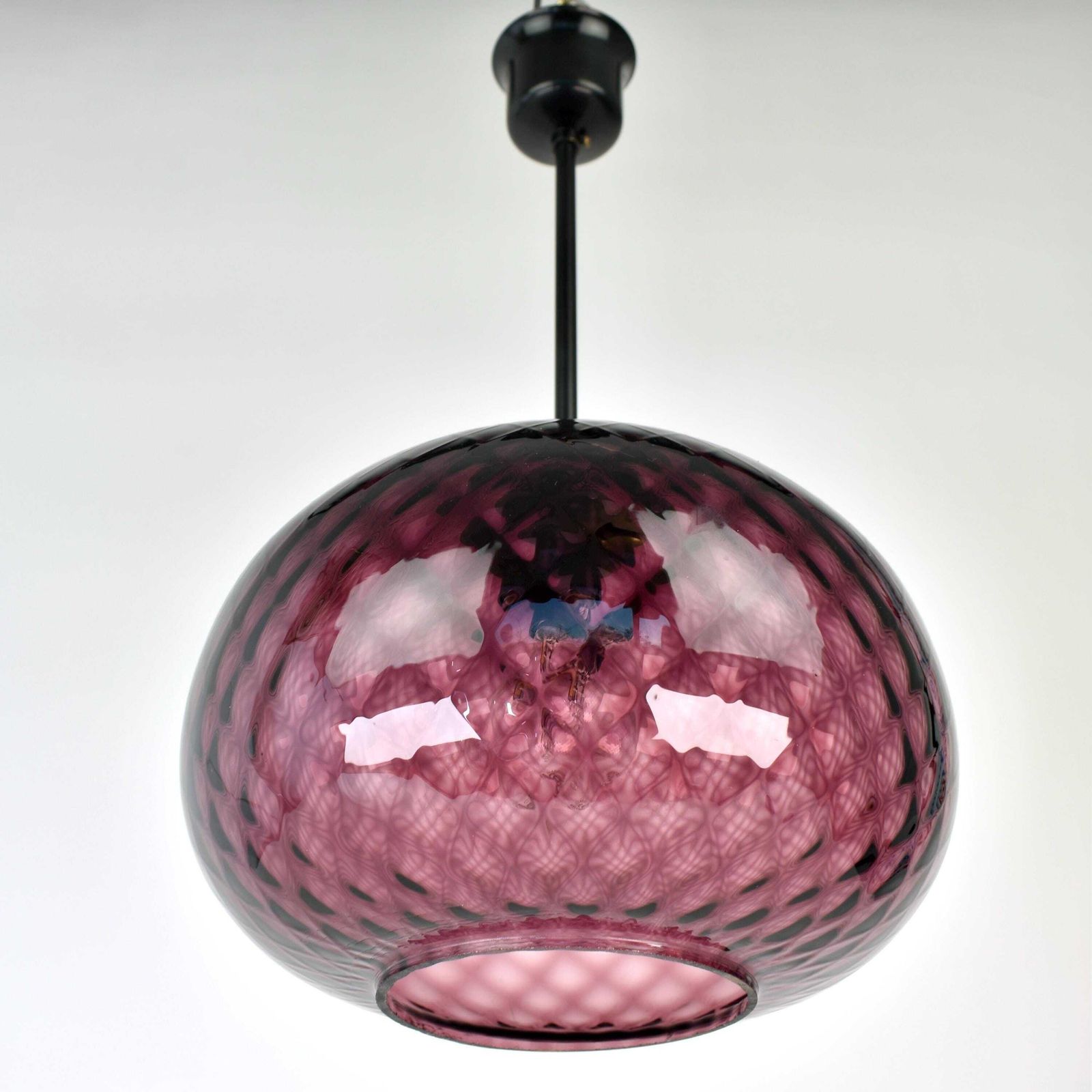 Mid Century Modern Murano Glass Pendant Light Purple Eggplant | Aubergine Ceiling Lamp Black Venini Seguso Italy European photo vinterior