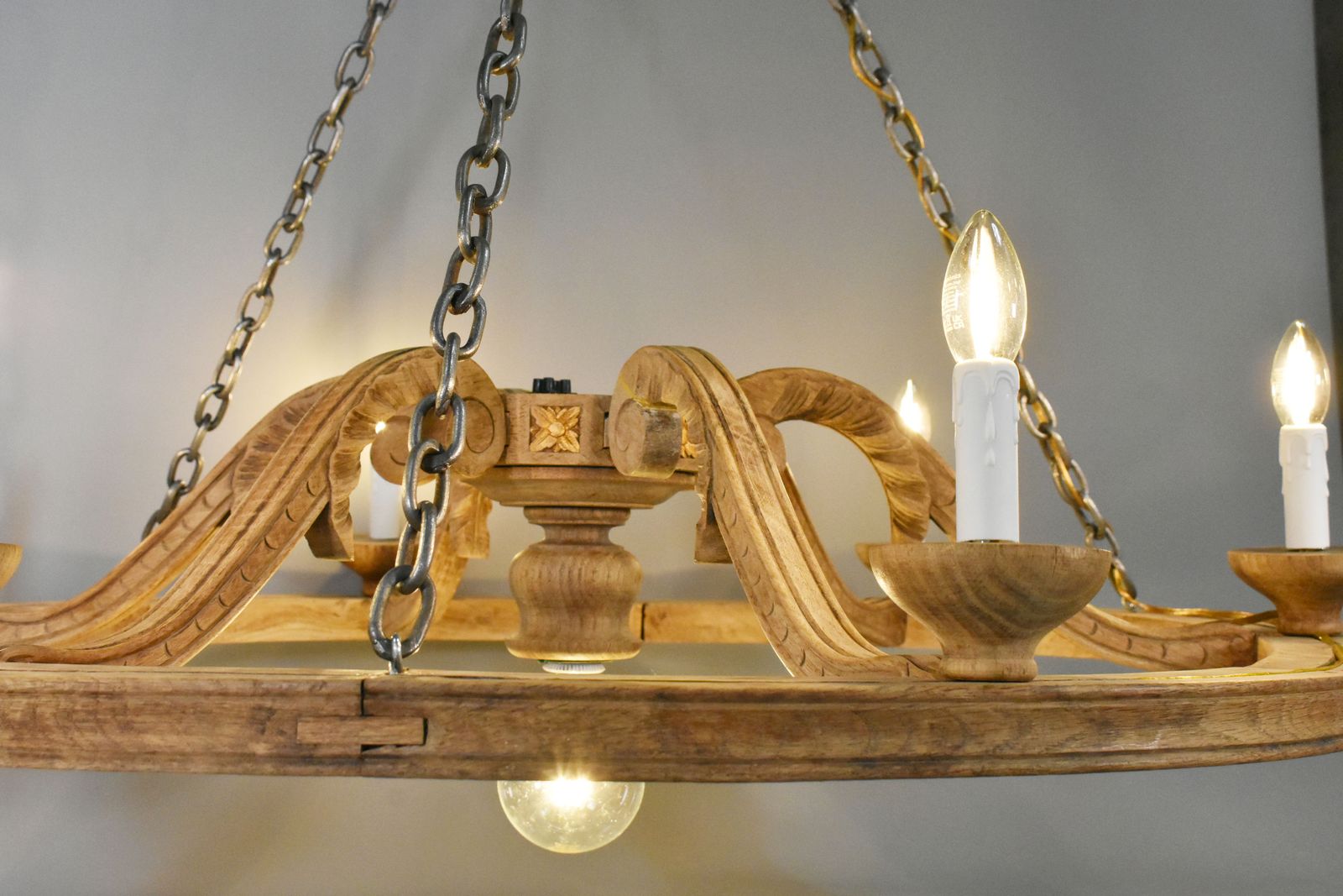 photo furniture Large French Chandelier In Oak Louis XVI Style With Six Arms