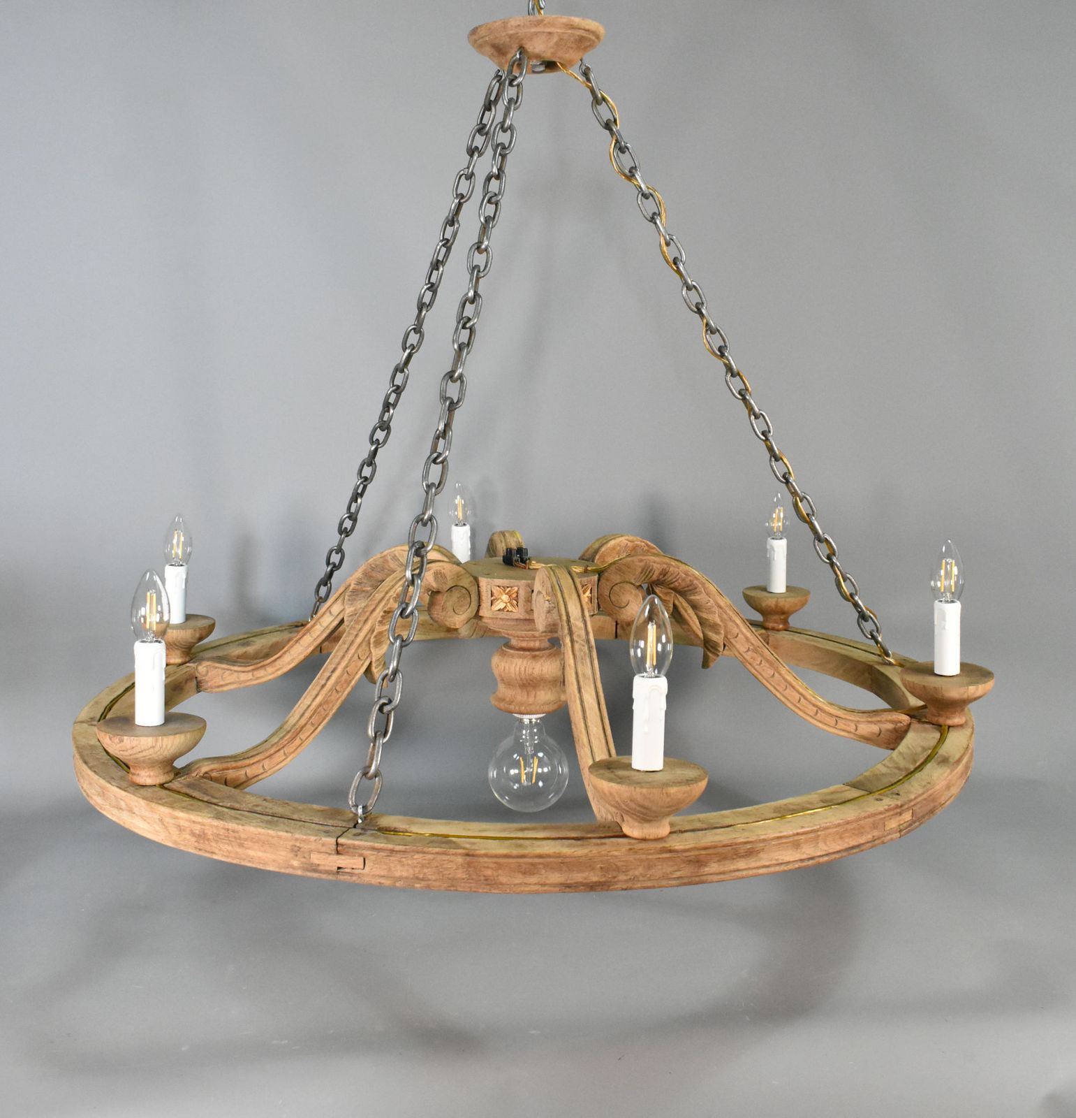 photo for sale Large French Chandelier In Oak Louis XVI Style With Six Arms