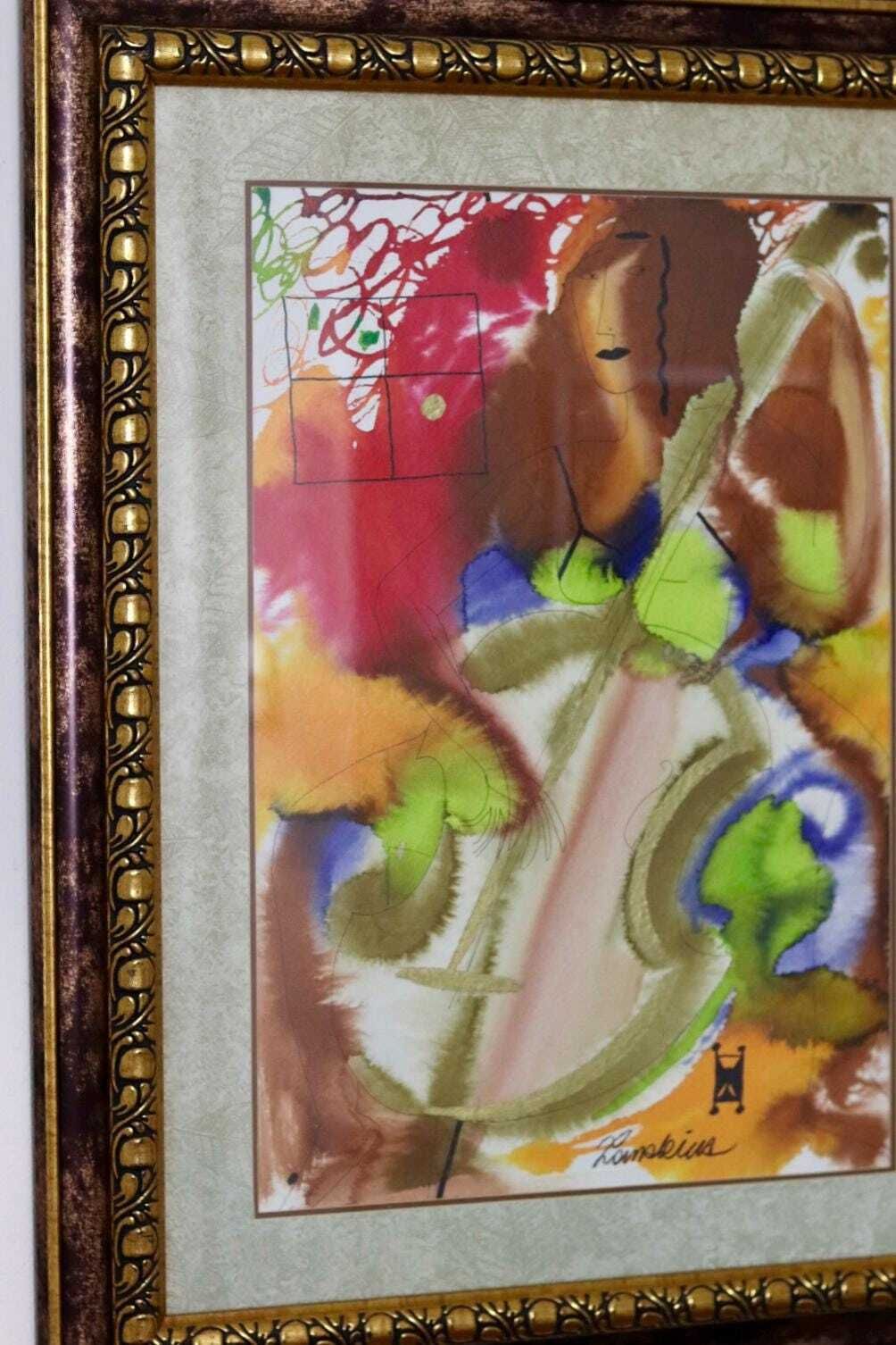 Mixed Media On Panel Painting "Musician" By Marina Lomakina    Framed photo for sale