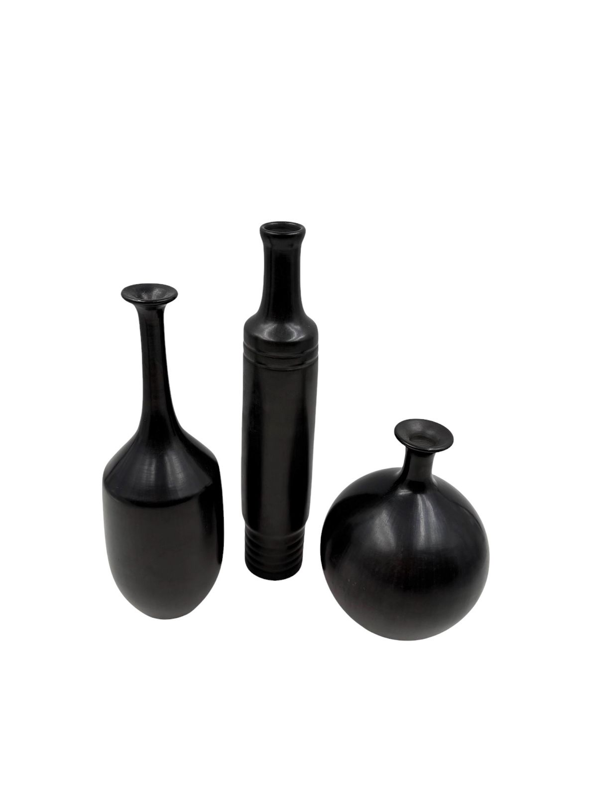 Mid Century Set Of 3 Black Bucchero Ceramic Vases, Sebastiani Gubbio Italy 1960s photo vinterior