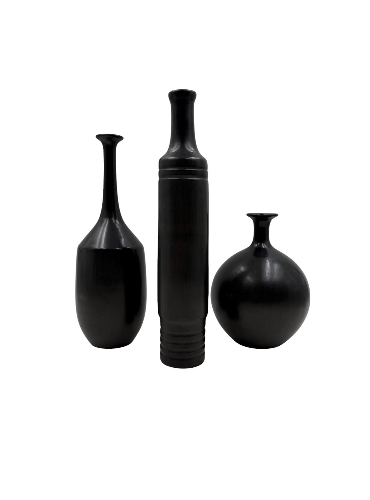 photo vinterior Mid Century Set Of 3 Black Bucchero Ceramic Vases, Sebastiani Gubbio Italy 1960s