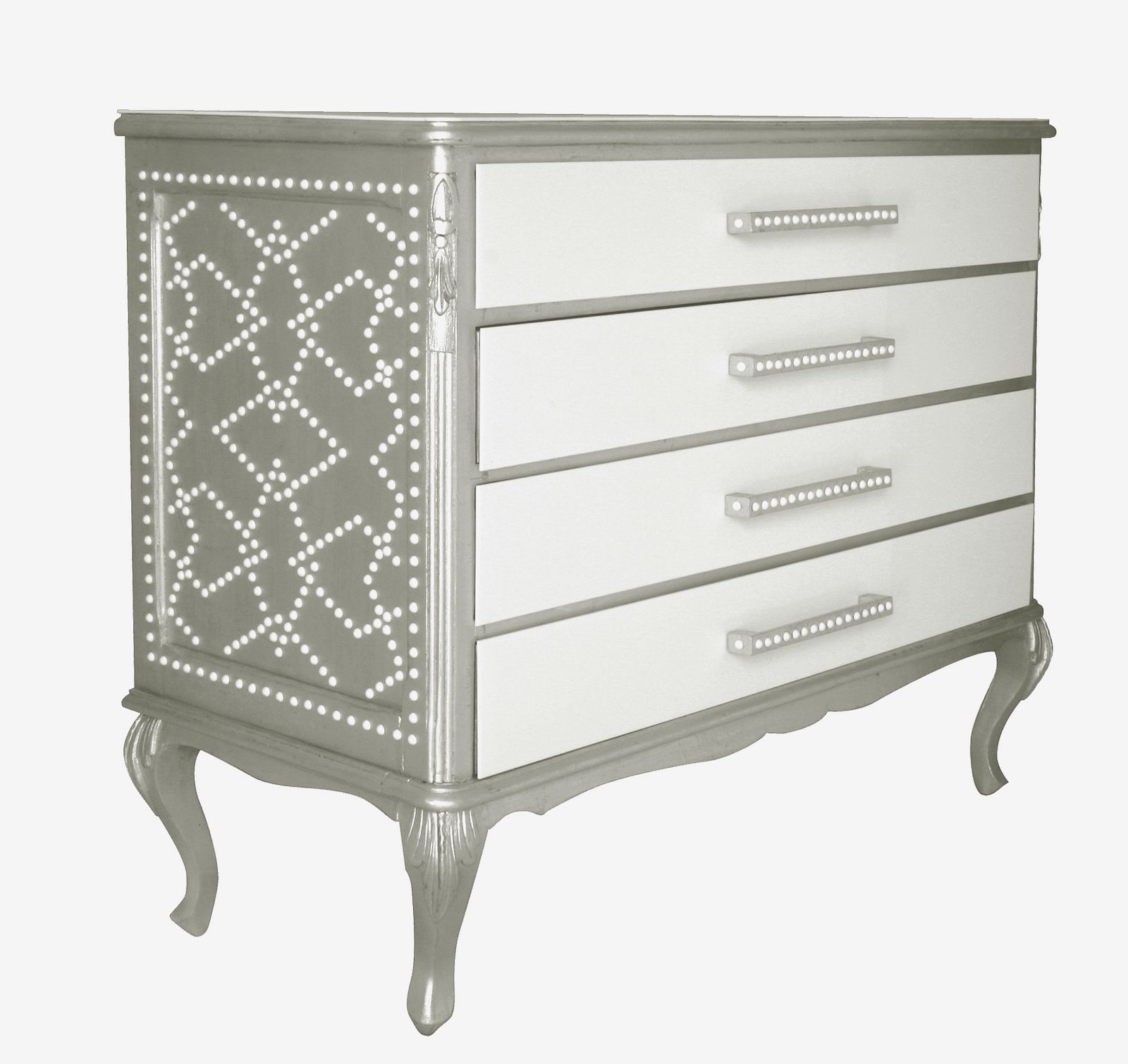 "Classic Meets Plastic" Restyled Chest Of Drawers By Habitat Improver With Silver Leaf And White Lucite