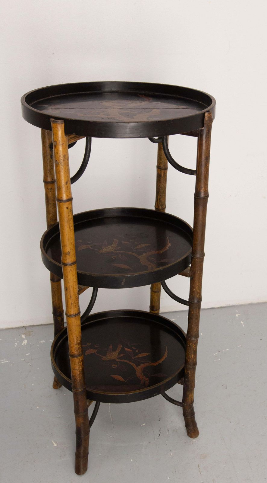 French Napoleon III Bamboo & Lacquered Wood Chinese Style Sellette Late 19th C photo 528.0
