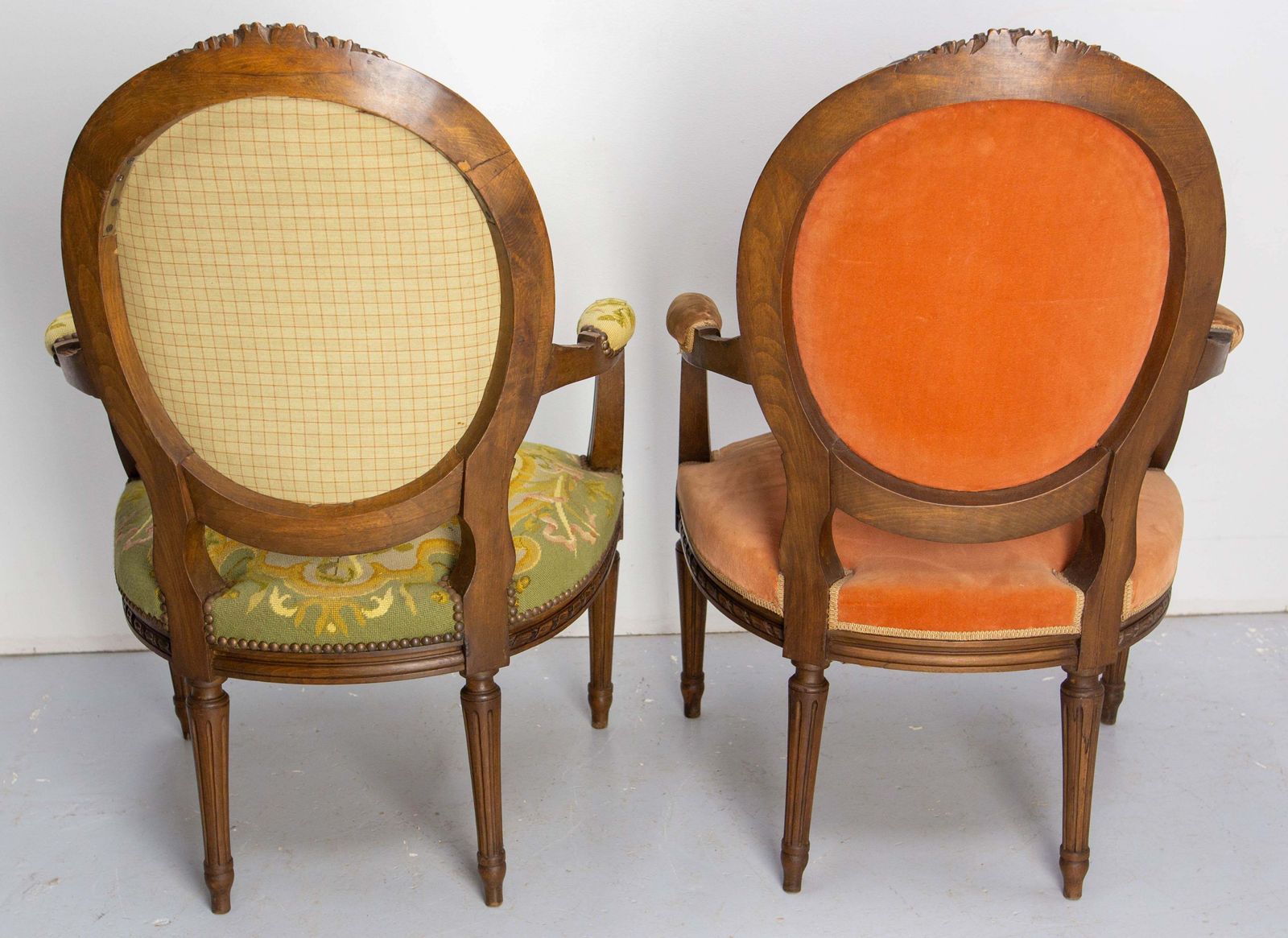 Pair Of French Open Armchairs Louis XVI Medallion Fauteuils, Circa 1900 photo vinterior