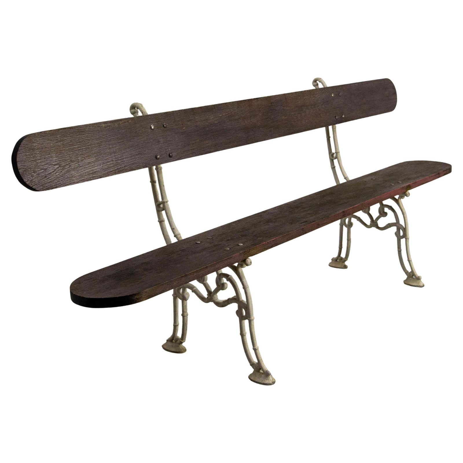 Banc de jardin vintage français en aluminium moulé peint et chêne, vers 1960
