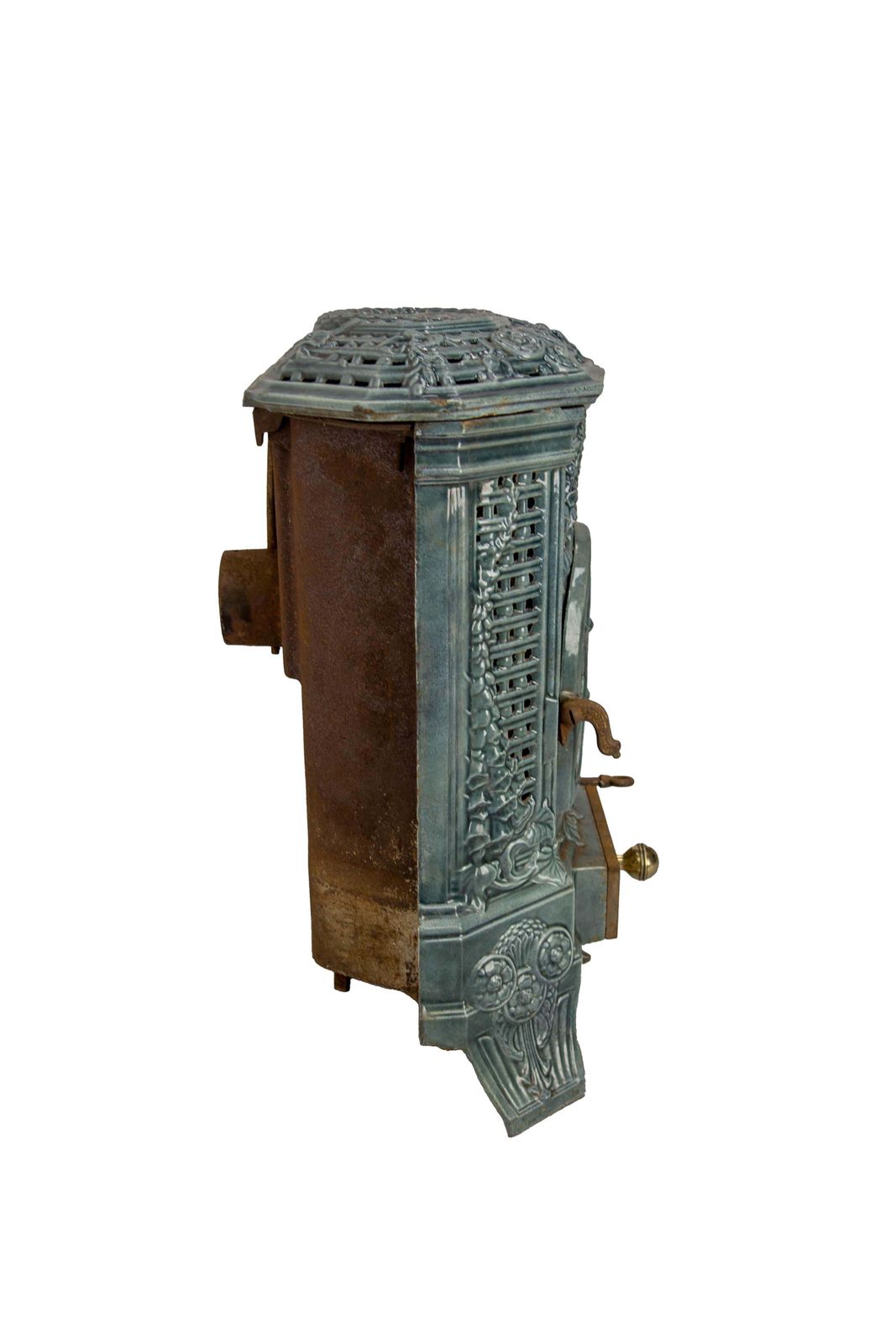 French Small Art Deco Blue Enamelled Cast Iron Wood/Coal Stove photo Home Decor