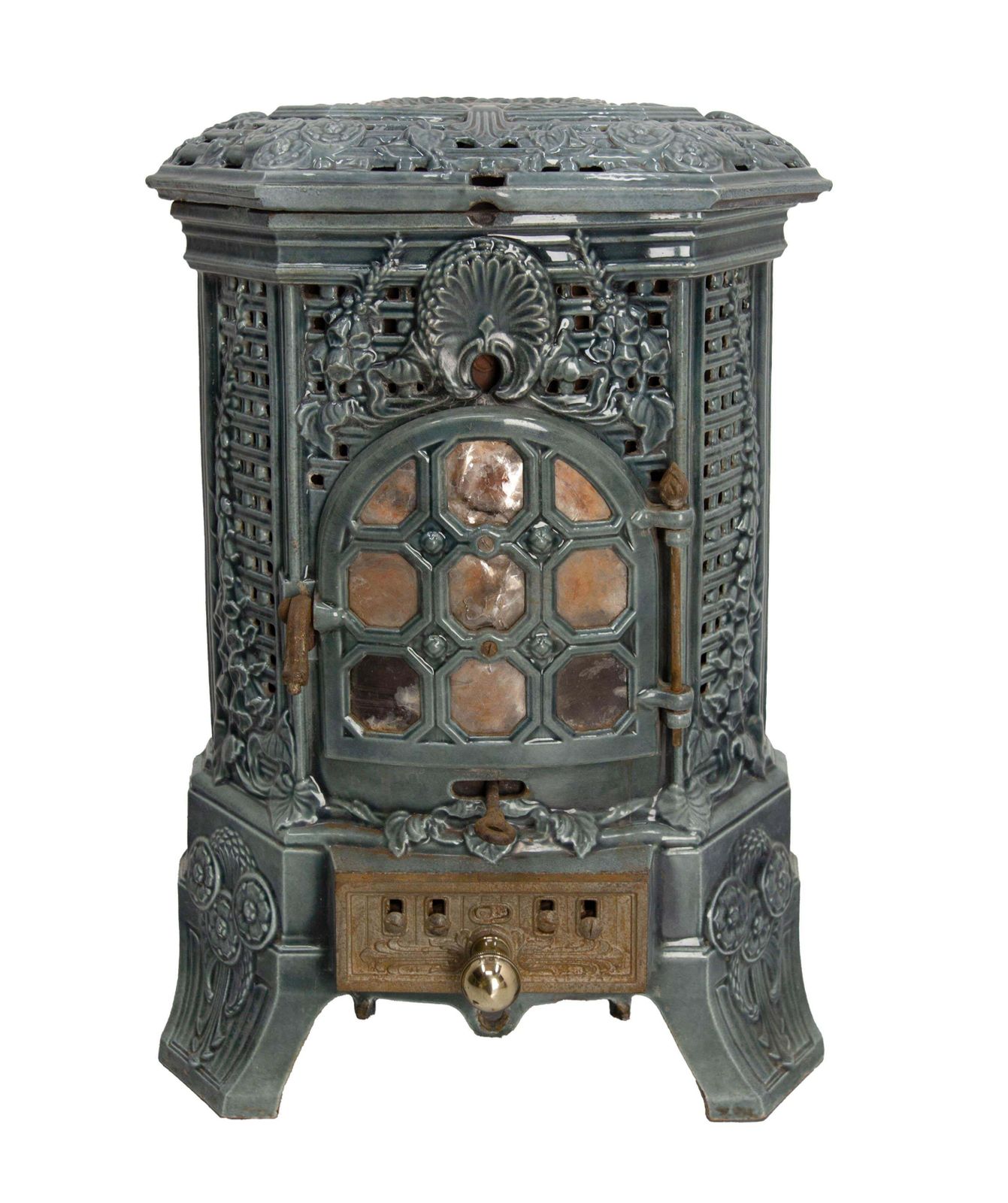 French Small Art Deco Blue Enamelled Cast Iron Wood/Coal Stove photo 1652.0