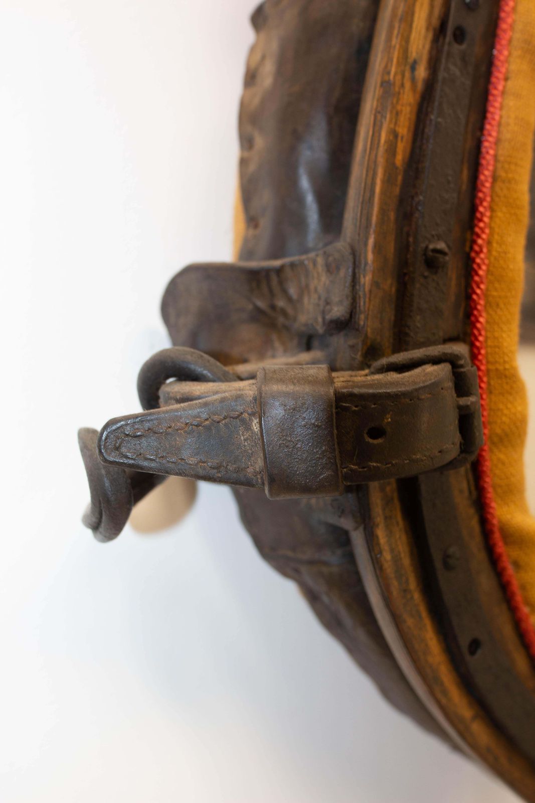 French Draught Horse Yoke Collar Mirror Leather Wood Iron 19th Century photo Home Decor