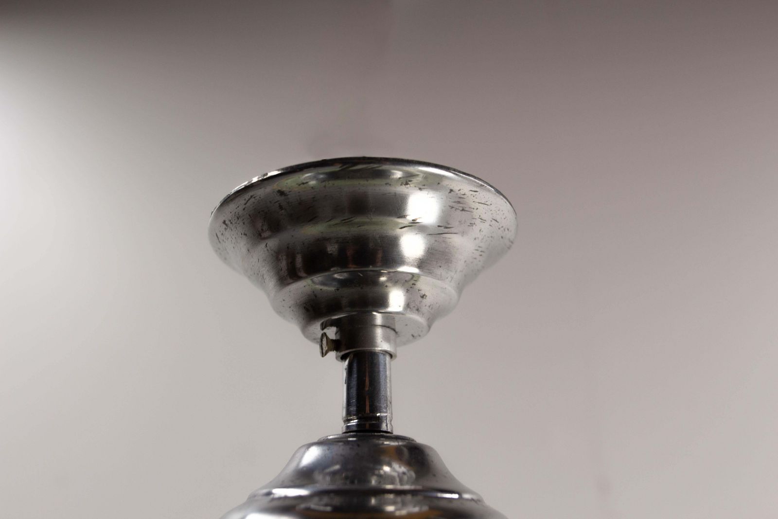 French Art Deco Chandelier Green Art Glass & Aluminium Ceiling Pendant, C 1920 photo 578.0