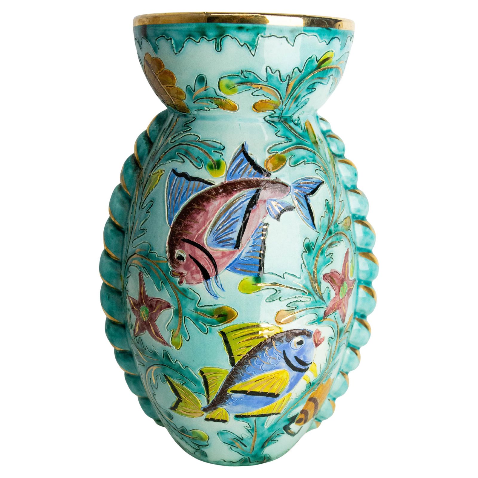 Cerdazur Monaco Ceramic Vase With Sea Decoration Mid Century French