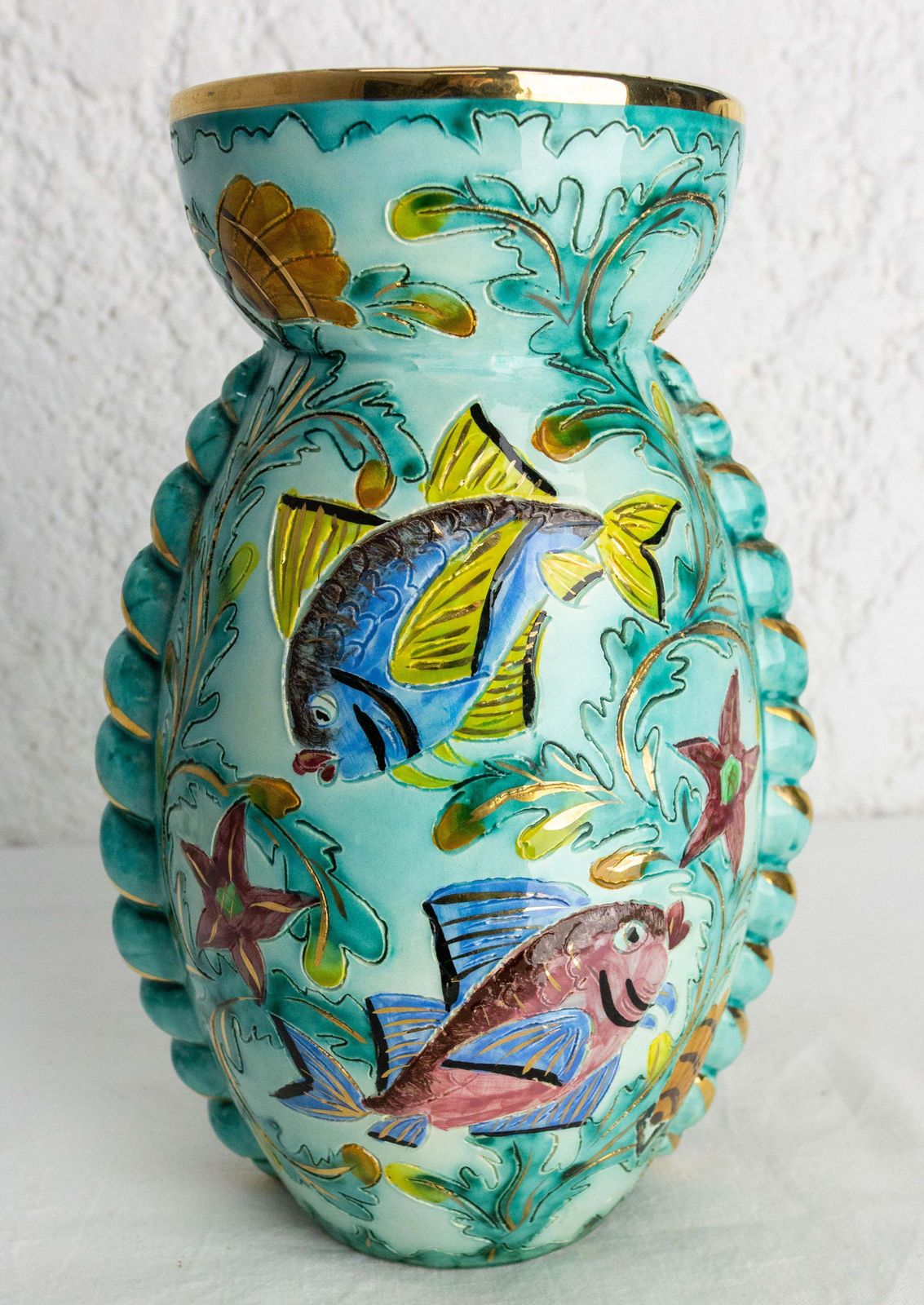Cerdazur Monaco Ceramic Vase With Sea Decoration Mid Century French photo 487.0