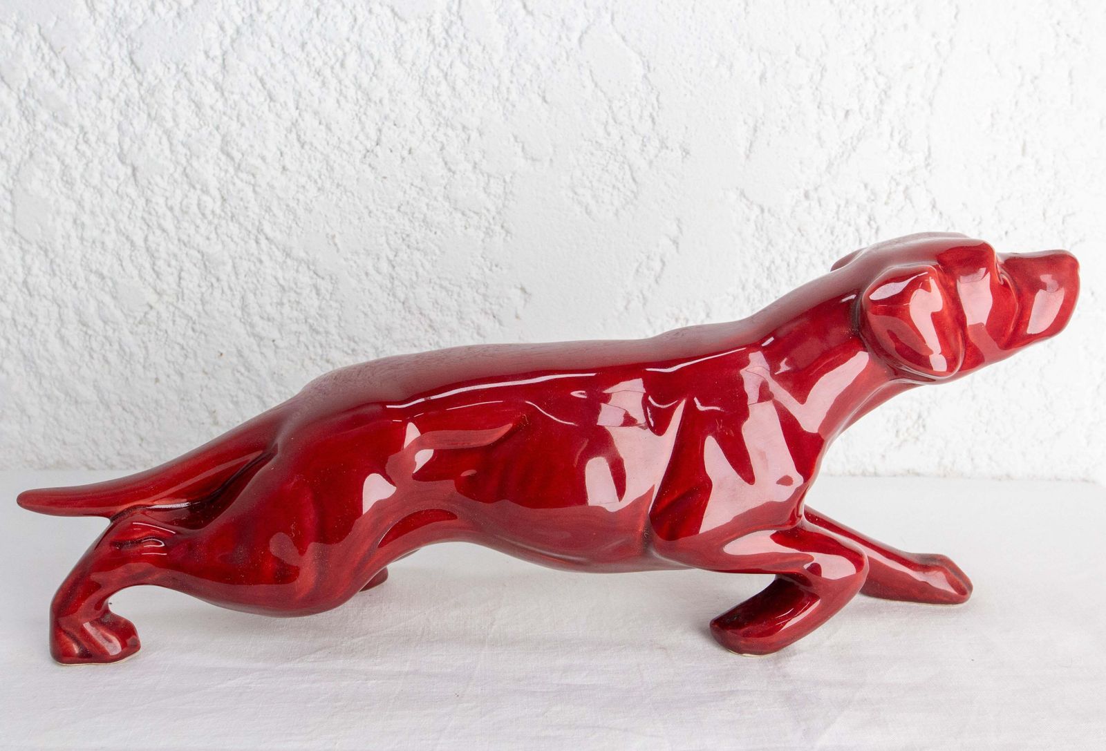 French Ceramic Red Statue English Setter On The Prowl Saint Clément Style C 1960 photo furniture