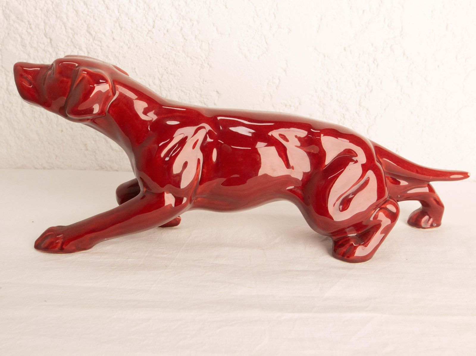 French Ceramic Red Statue English Setter On The Prowl Saint Clément Style C 1960 photo 449.0