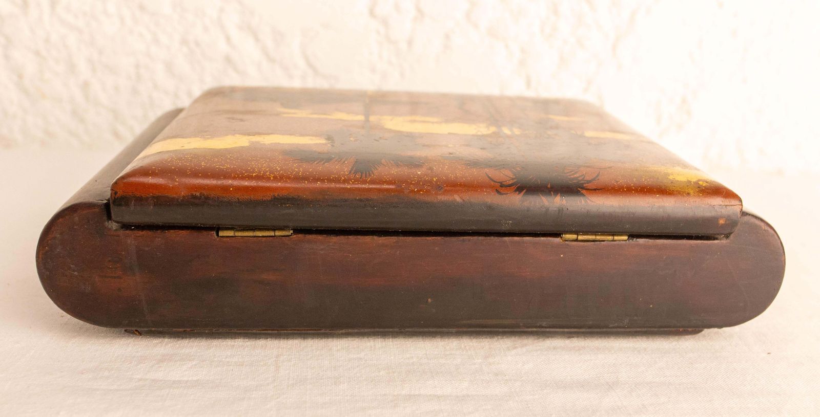 Lacquered Jewels Box, Scene Of Rural Life Wood Velvet & Mirror, Vietnam, C 1960 photo 386.0