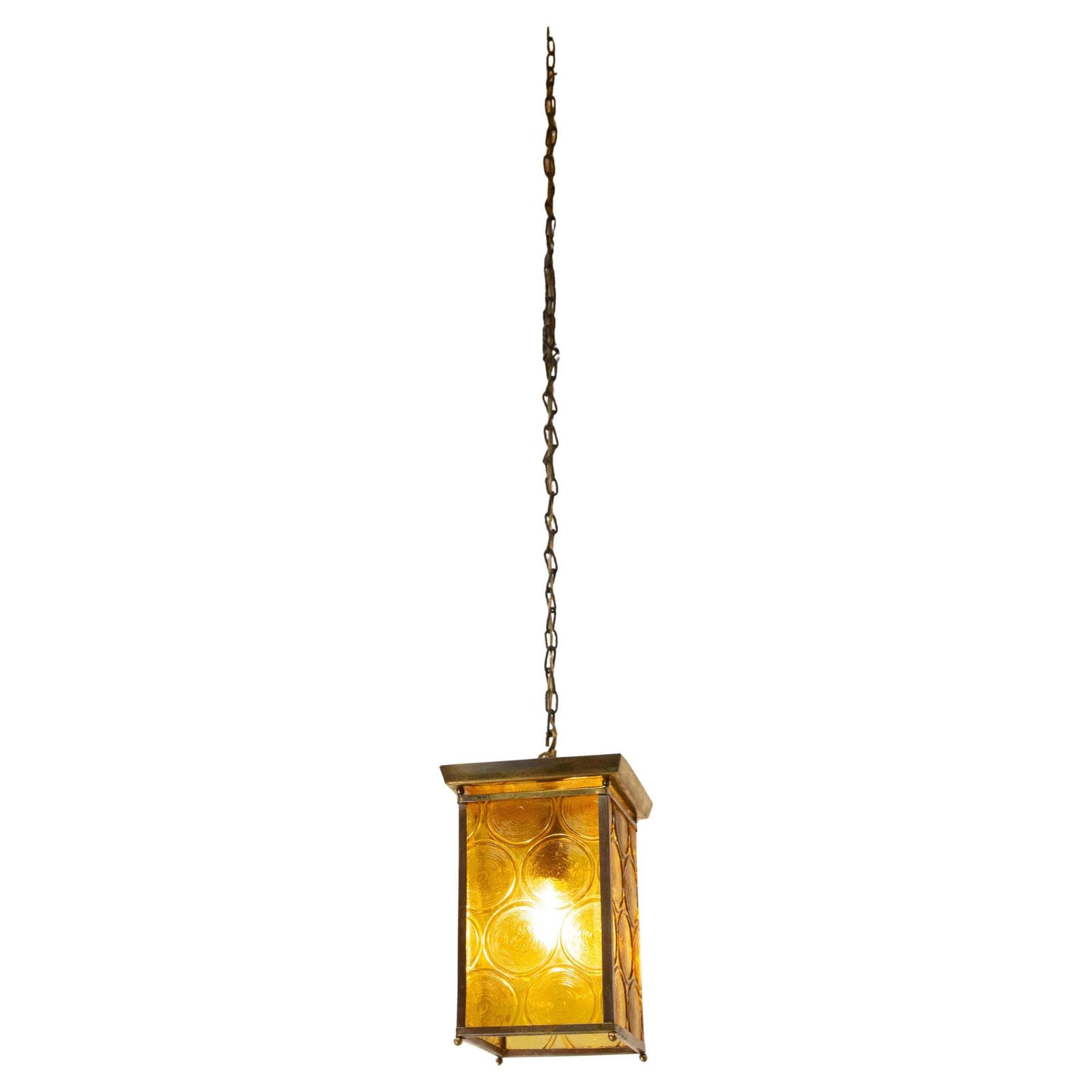 French Ceiling Lamp Brass Yellow Glass Pendant Lustre, Circa 1970 photo furniture