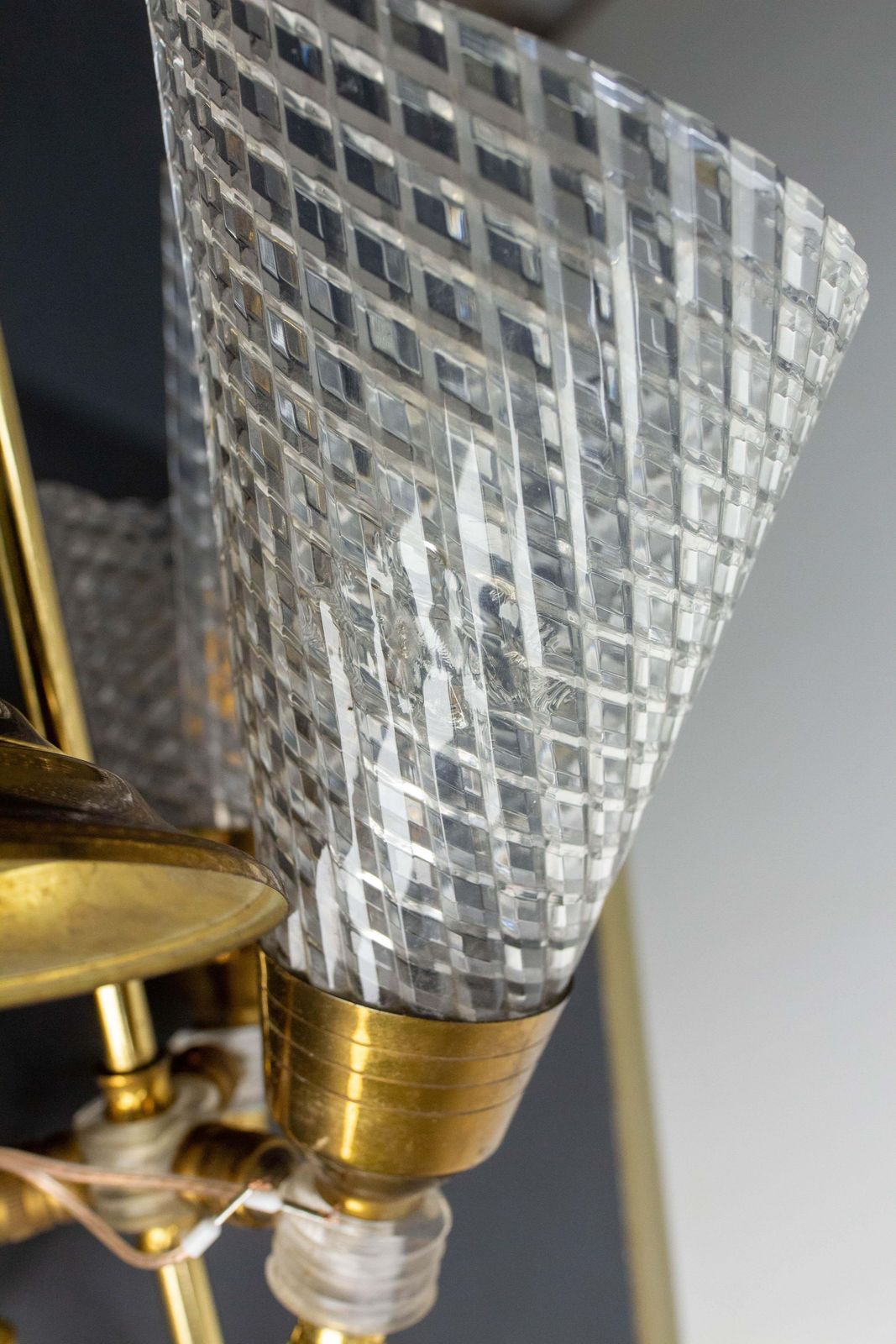 photo buy French Ceiling Pendant Glass & Brass Chandelier Lustre Guariche Style Circa 1960