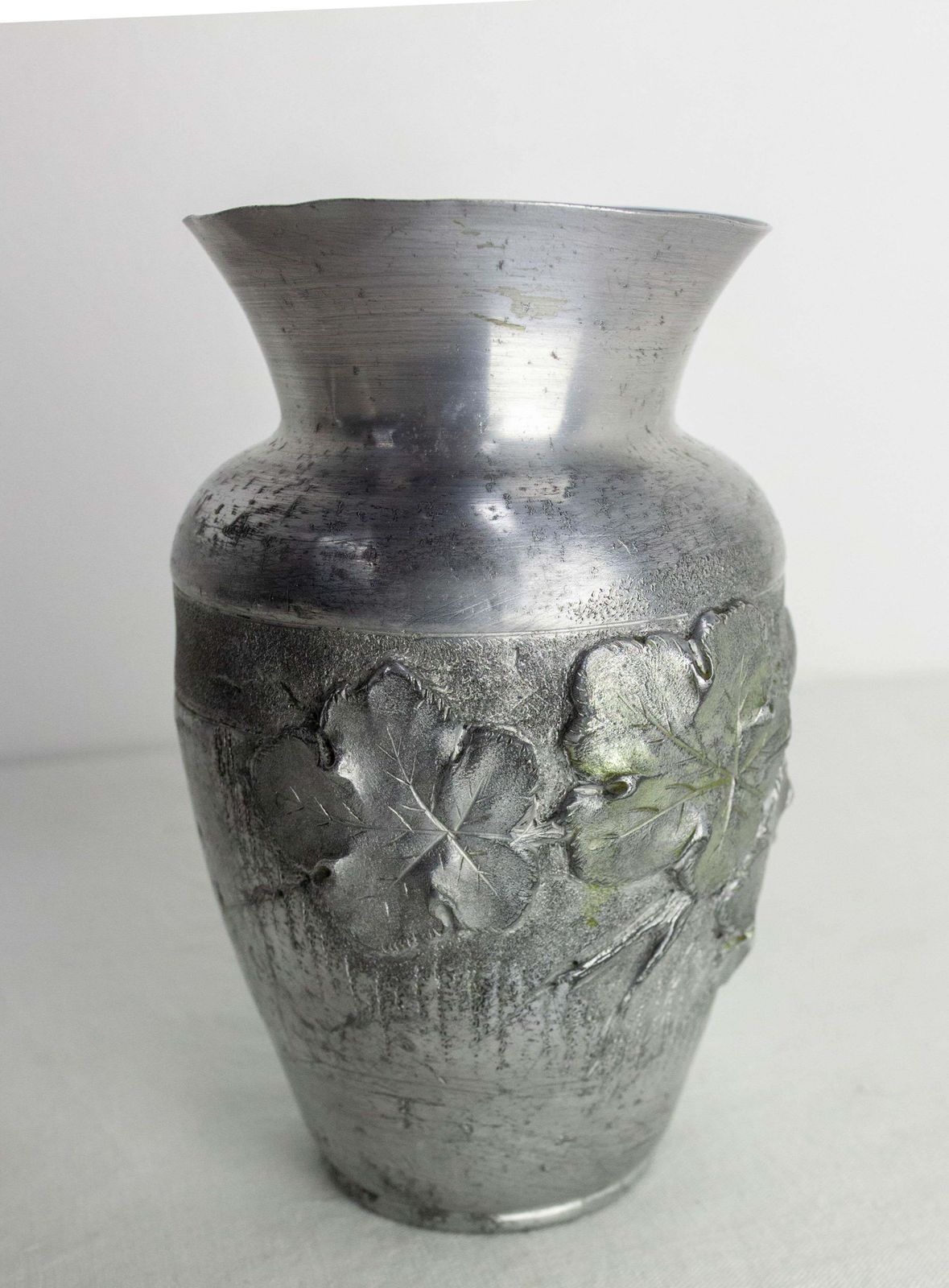 Home Decor French Set Three Vases Aluminium Vegetal Decoration Circa 1930 photo