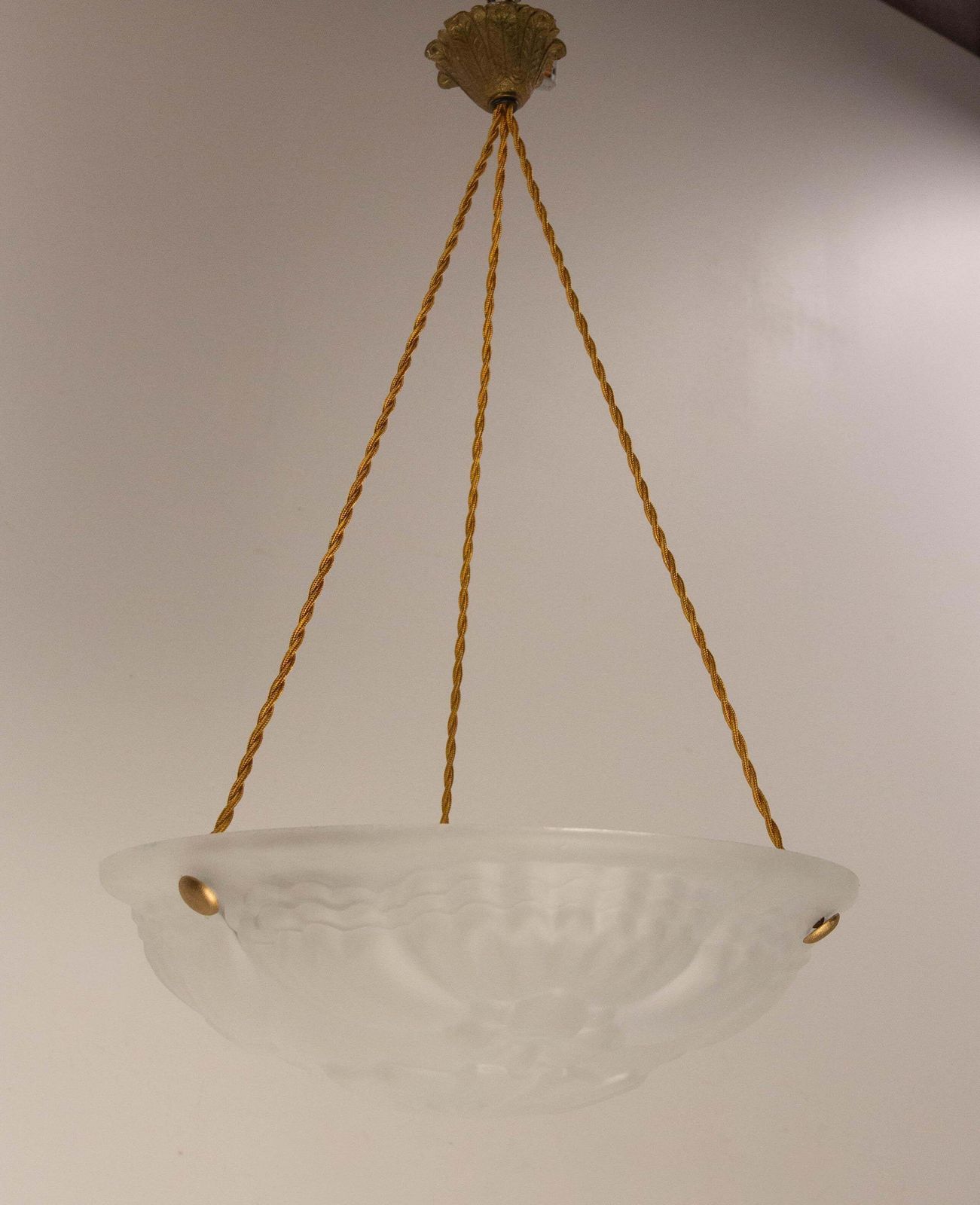 French Art Deco Lustre Glass Ceiling Pendant Chandelier, Circa 1930 photo for sale