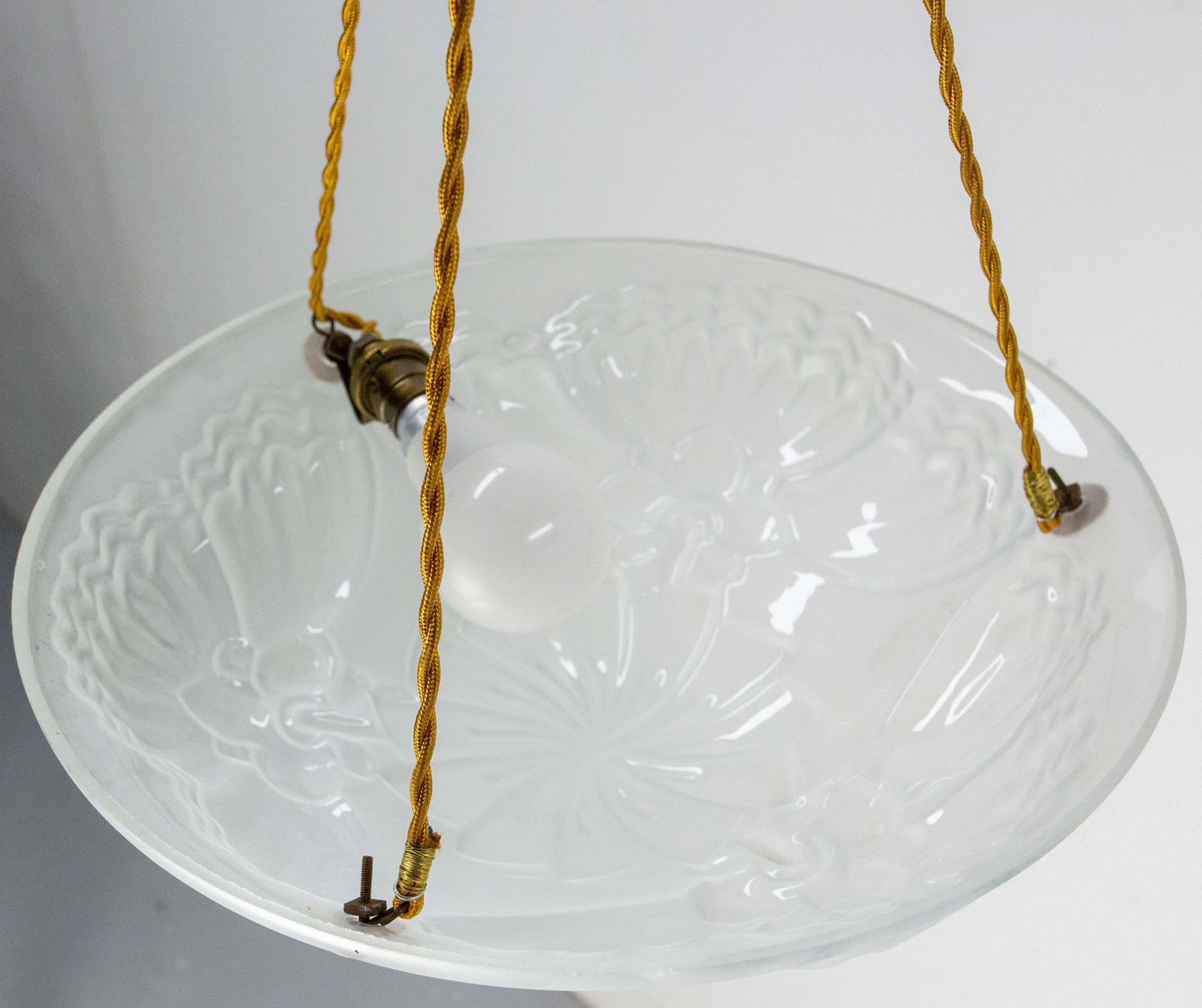 French Art Deco Lustre Glass Ceiling Pendant Chandelier, Circa 1930 photo Lighting