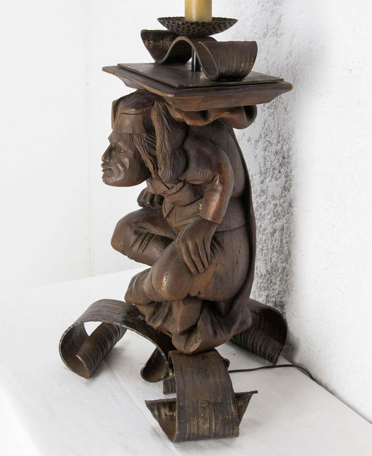 Gargoyle Table Lamp By J M Rothschild Wood & Wrough Iron, French, Circa 1960 photo vintage