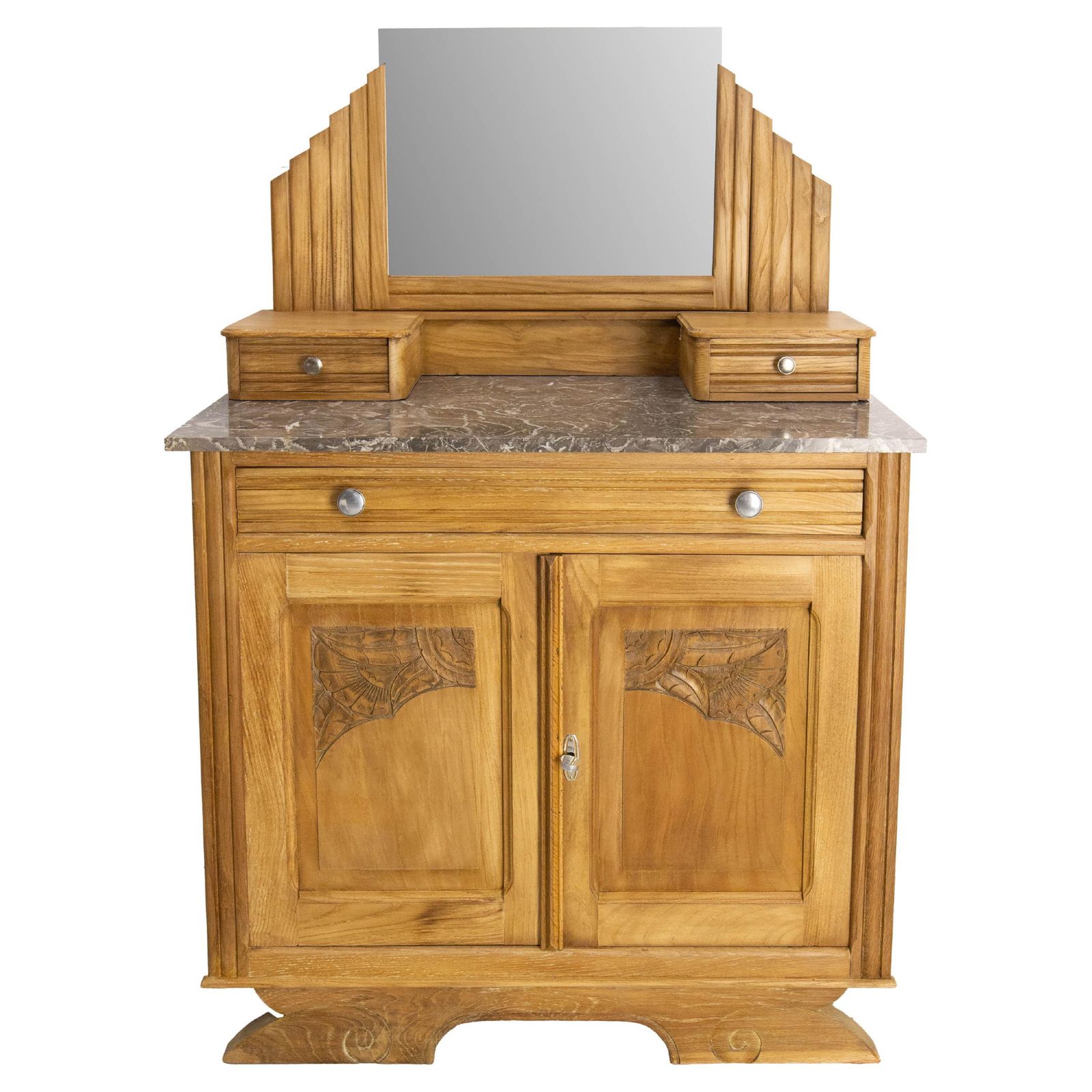French Midcentury Chesnut Marble Dressing Table Vanity Unit Mirror