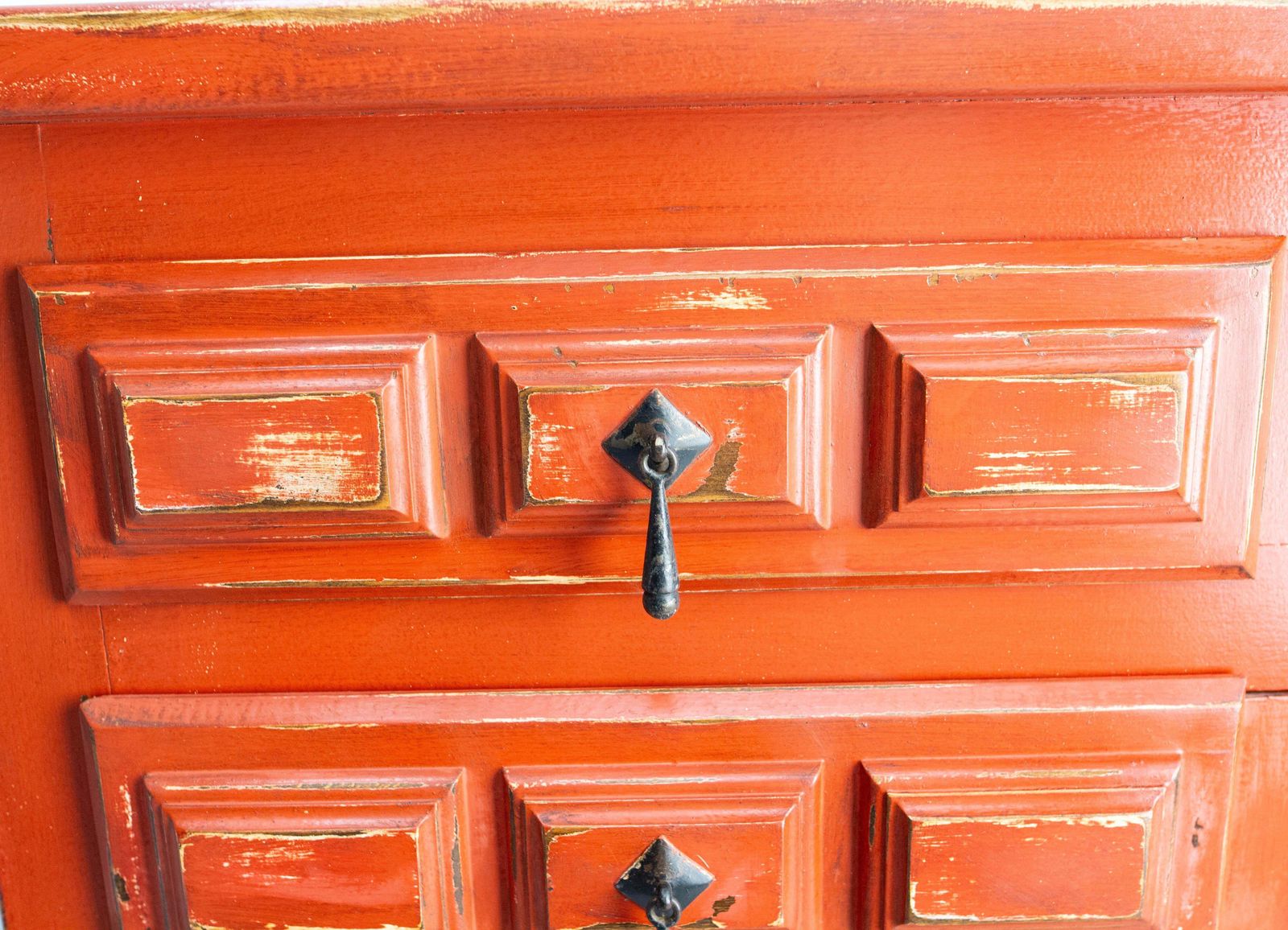 photo for sale French Commode Or Patinated Red Chest Of Drawers Spanish Style, 20th Mid Century