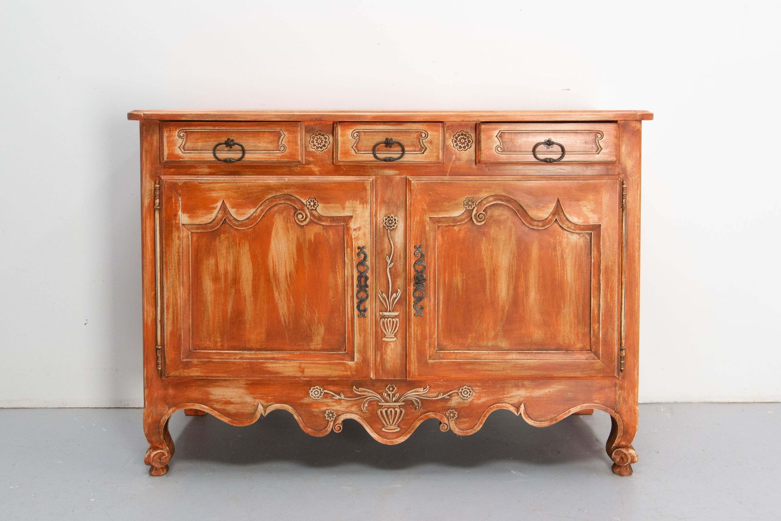 Antique Walnut Sideboard Terracotta Color Patina Louis XV Style, 19th Century photo furniture