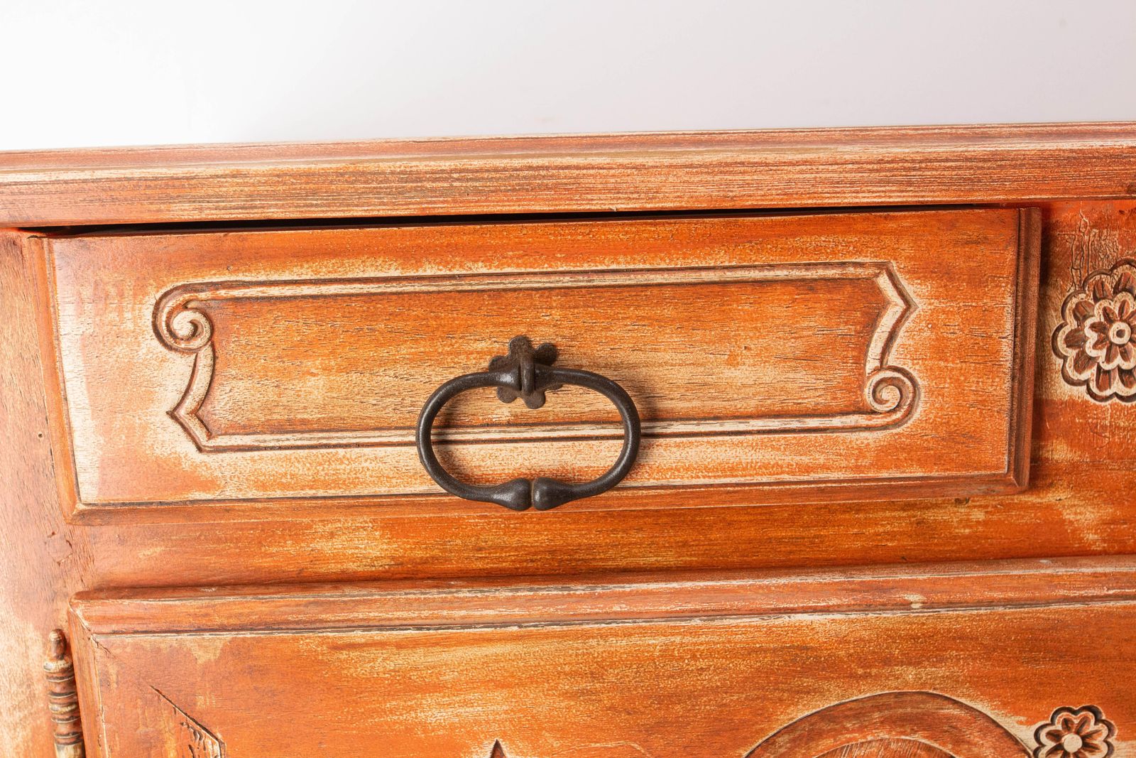 Antique Walnut Sideboard Terracotta Color Patina Louis XV Style, 19th Century photo vintage