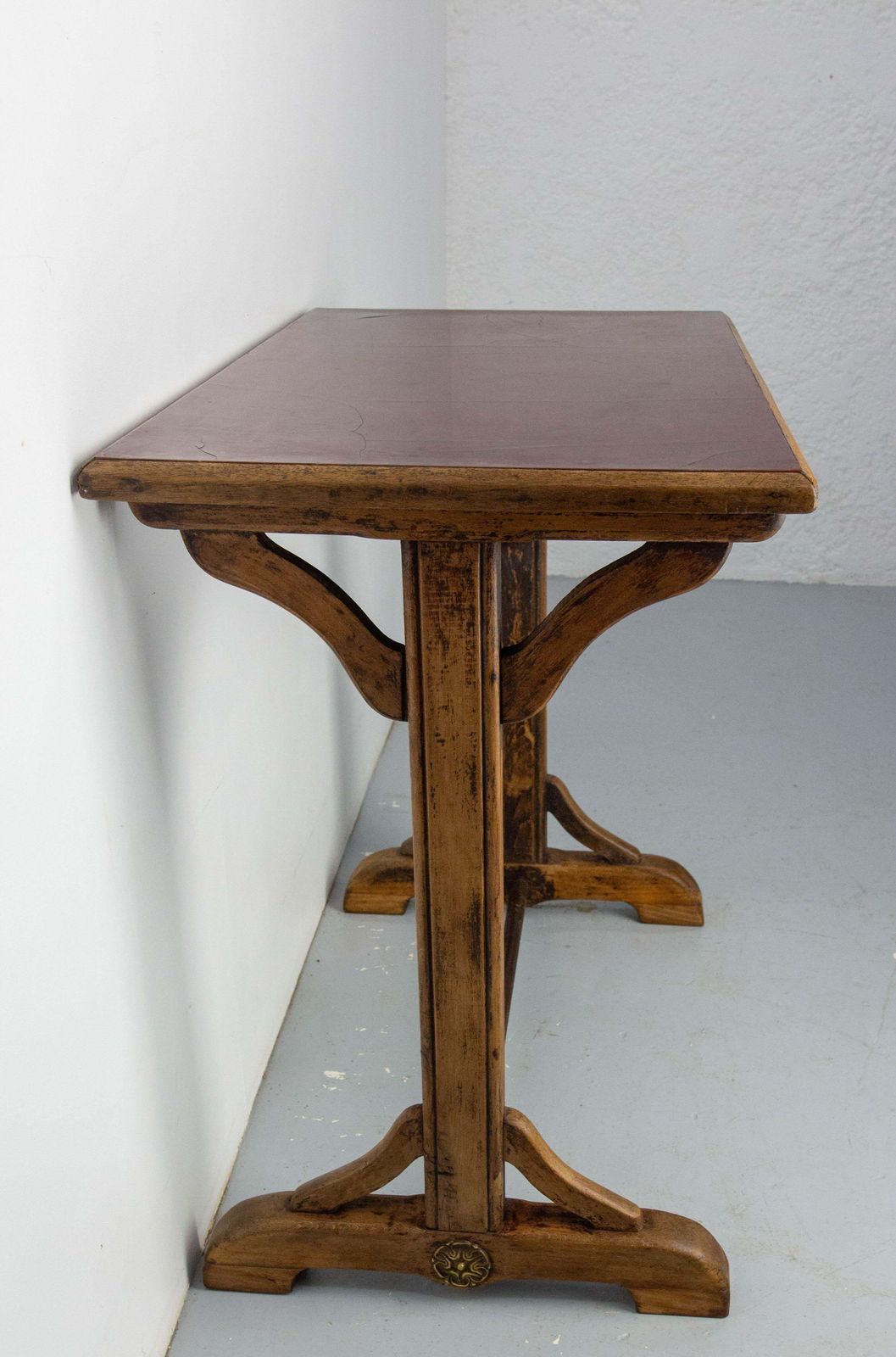 French Paris Bistro Table Beech Bakelite & Brass Table, Early 20th Century photo for sale