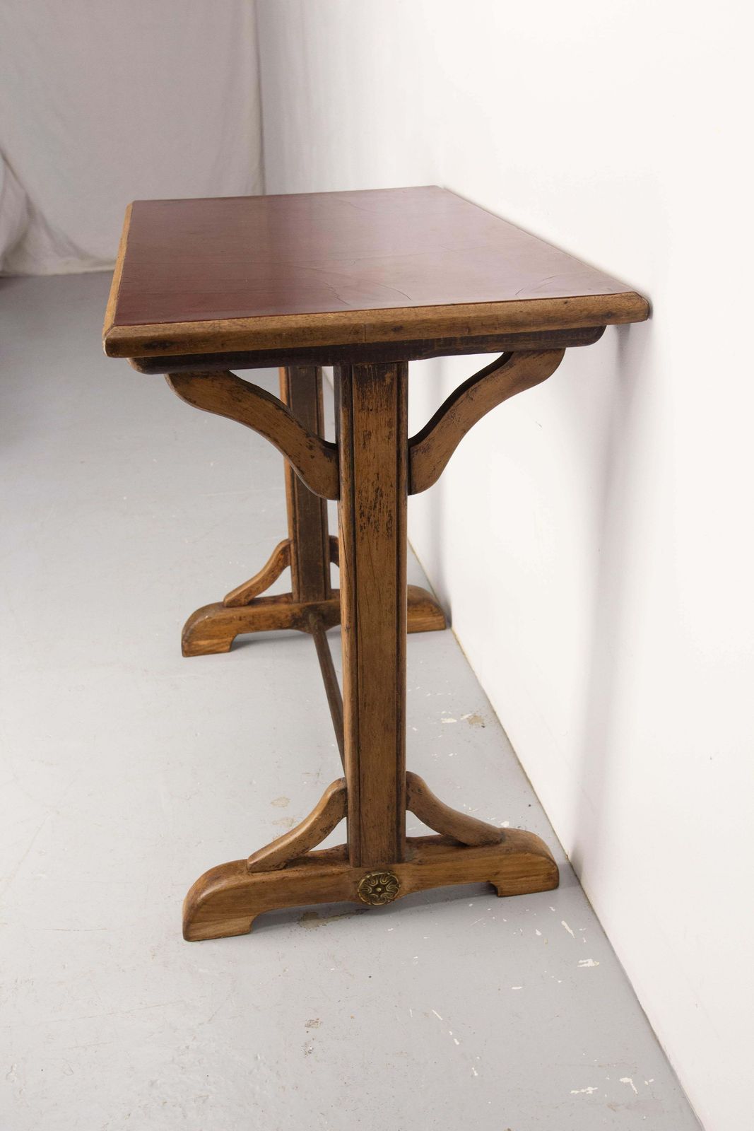 French Paris Bistro Table Beech Bakelite & Brass Table, Early 20th Century photo vinterior