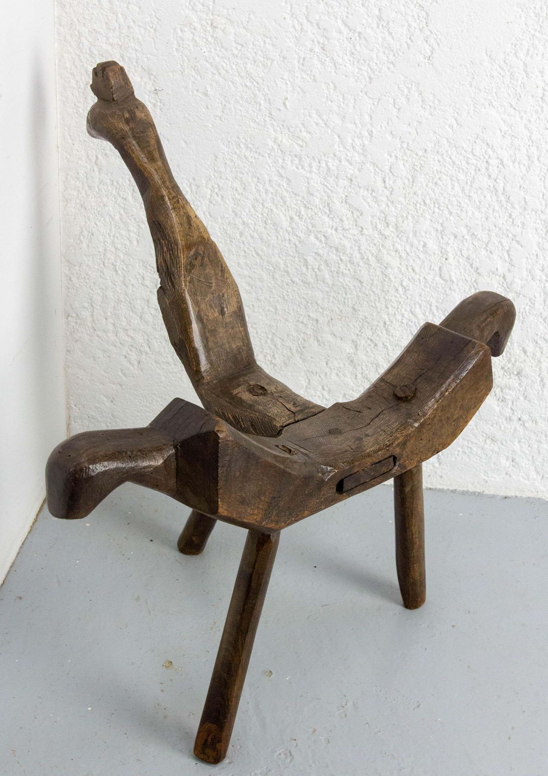 French Tripod Chair Three Legs Wood Figurative Bird 19th Century photo Furniture