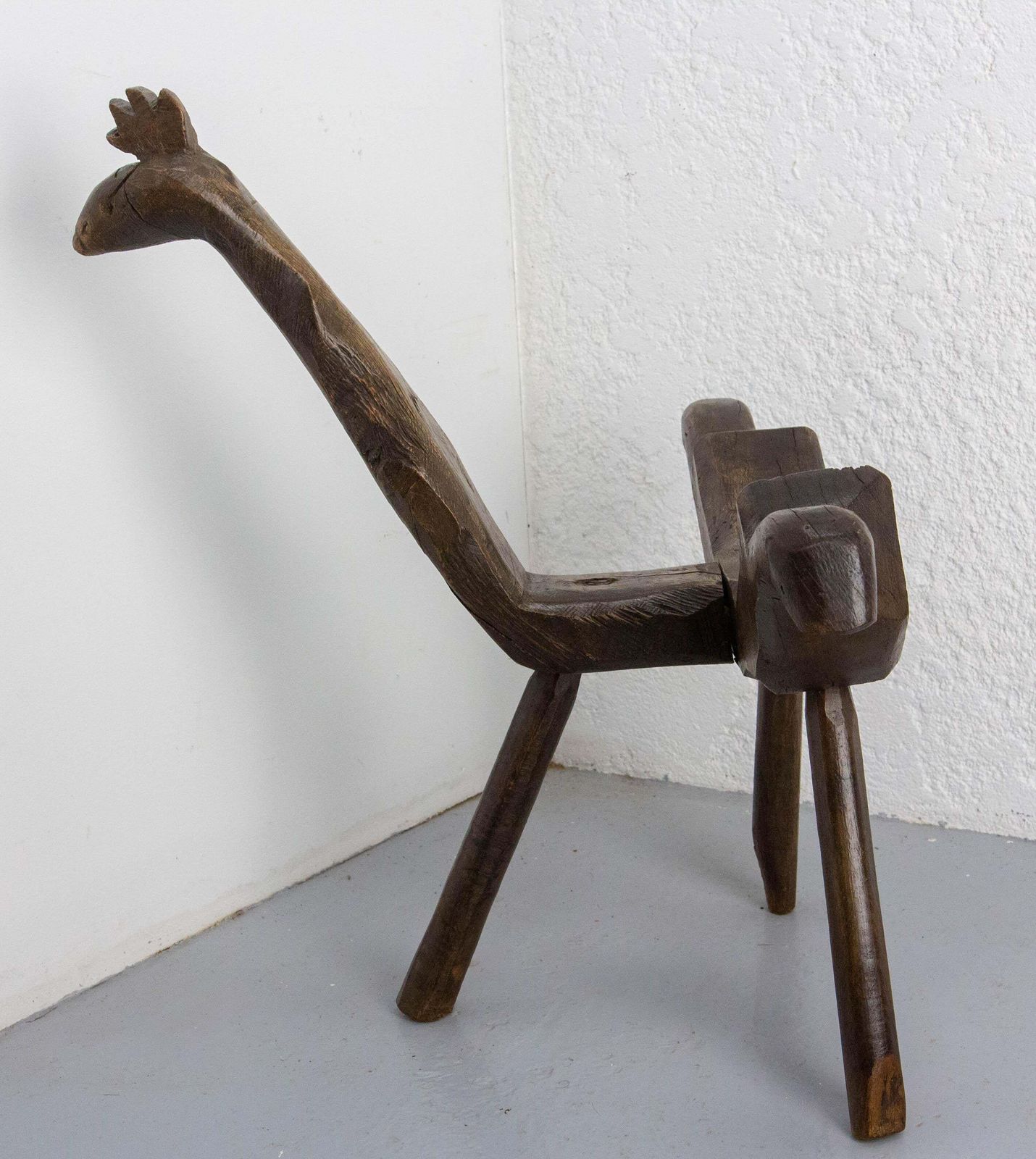 French Tripod Chair Three Legs Wood Figurative Bird 19th Century photo vinterior