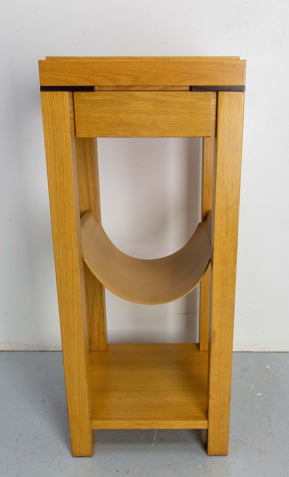 French Oak & Leather Sellette Or Plant Holder, Circa 2000 photo furniture