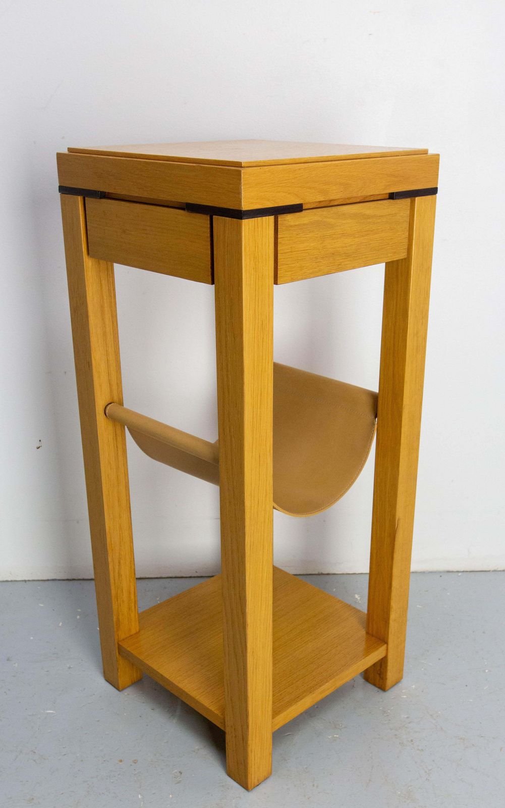 French Oak & Leather Sellette Or Plant Holder, Circa 2000 photo Home Decor