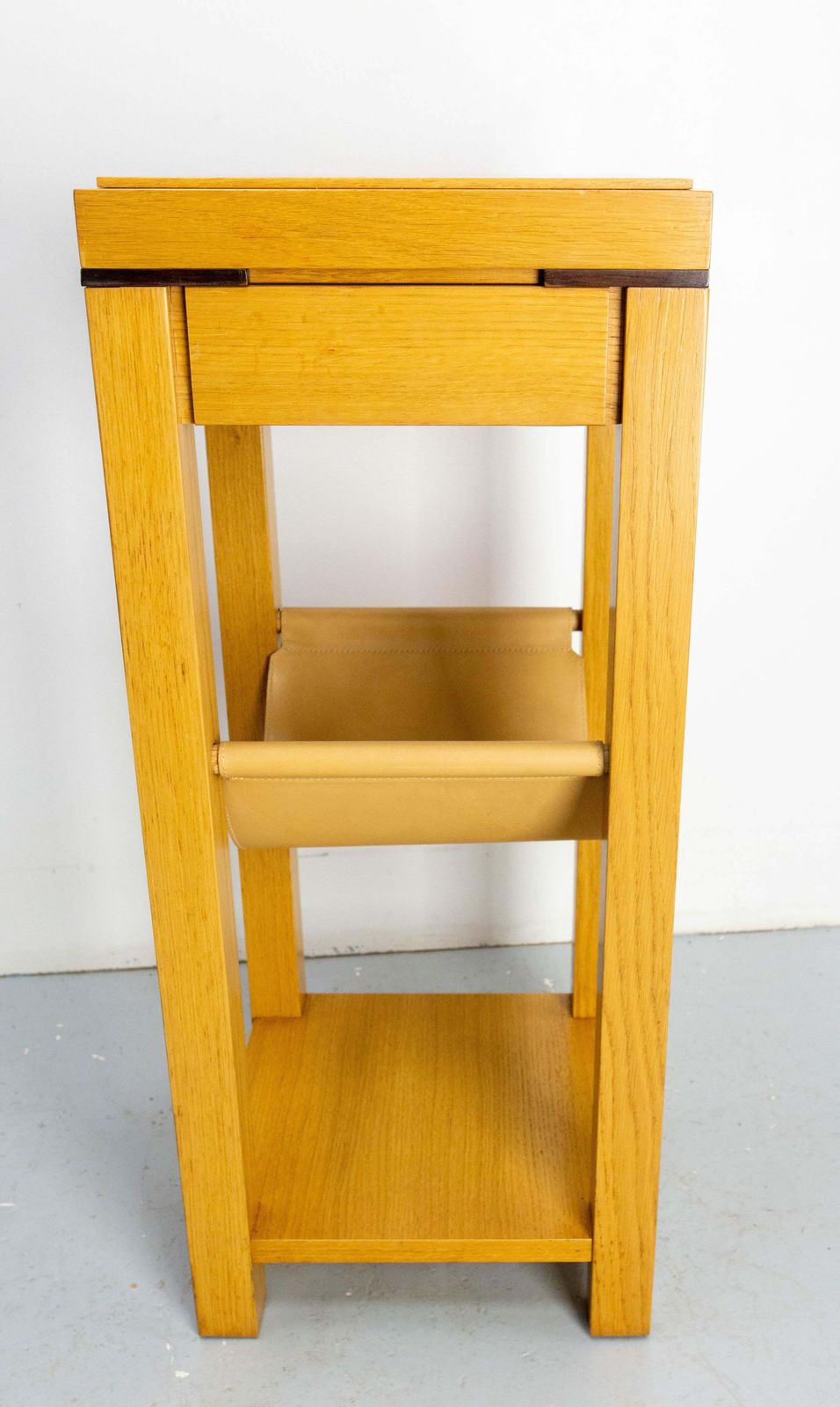 French Oak & Leather Sellette Or Plant Holder, Circa 2000 photo 612.0