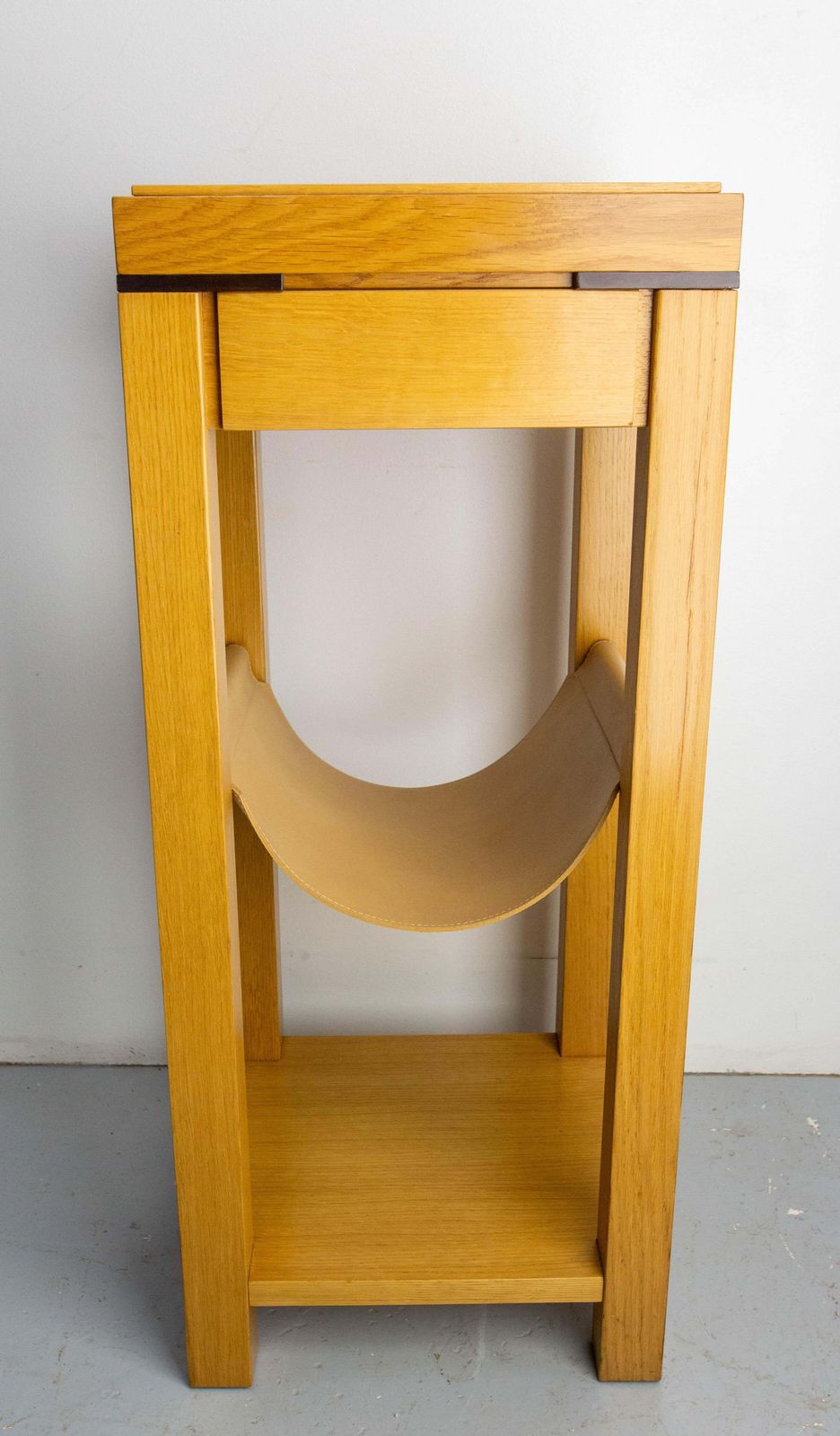 photo furniture French Oak & Leather Sellette Or Plant Holder, Circa 2000