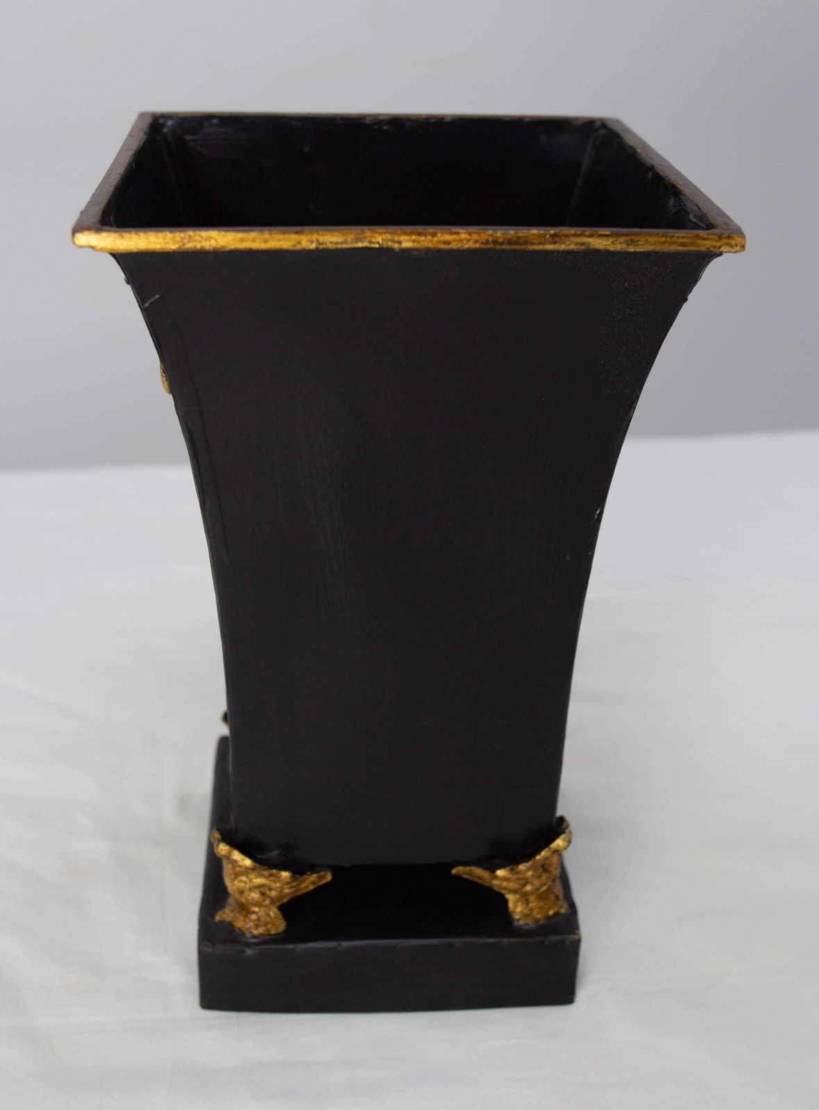 French Metal Pot Cover Or Vase Black & Gold Painting, Circa 1980 photo 210.0
