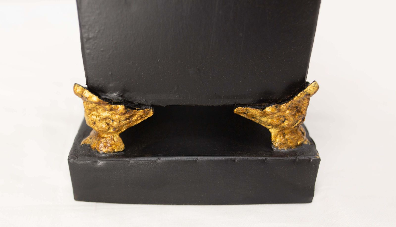 French Metal Pot Cover Or Vase Black & Gold Painting, Circa 1980 photo buy
