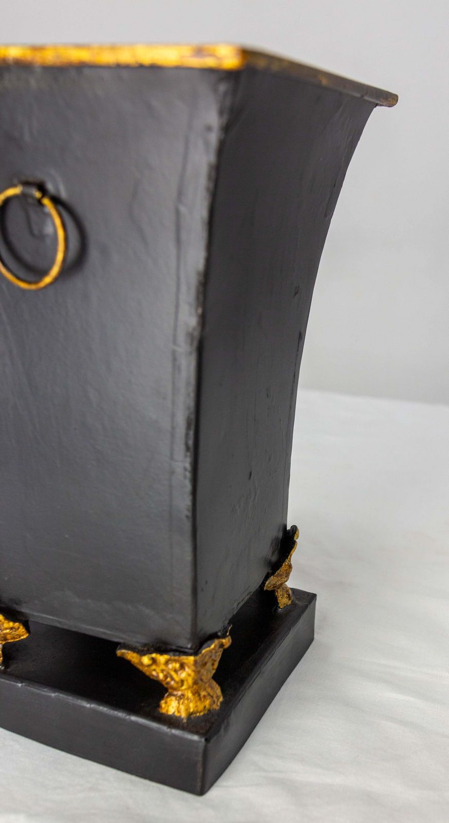 photo furniture French Metal Pot Cover Or Vase Black & Gold Painting, Circa 1980