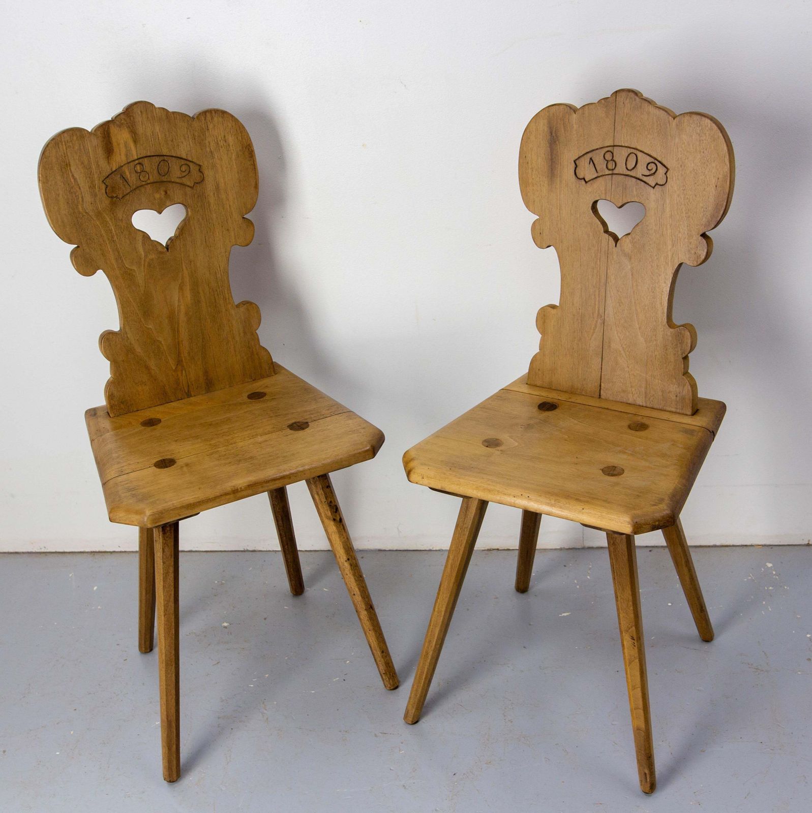 Midcentury French Pair Of Side Poplar Chairs Swiss Alp Style, Early 19th Century photo Furniture