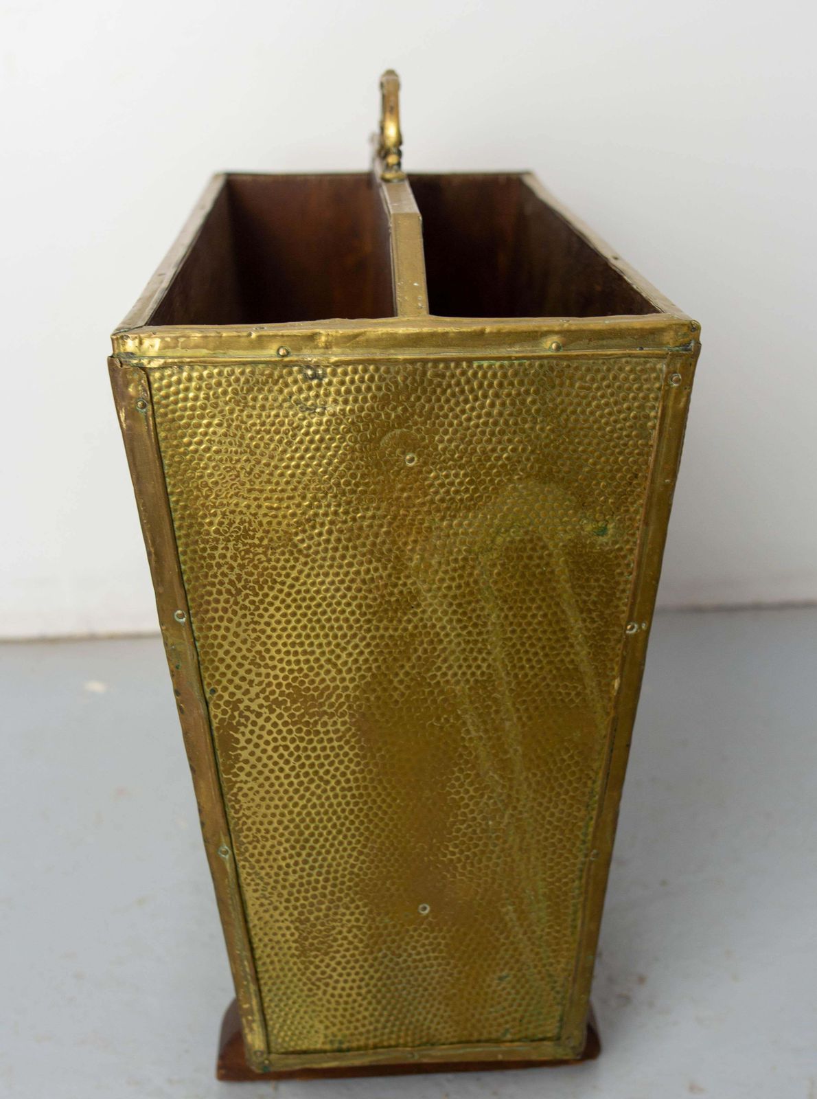 French Magazine Rack Embossed Brass & Wood Representing Spanish Galleons C. 1960 photo Furniture