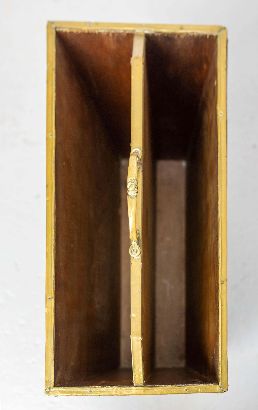 photo buy French Magazine Rack Embossed Brass & Wood Representing Spanish Galleons C. 1960