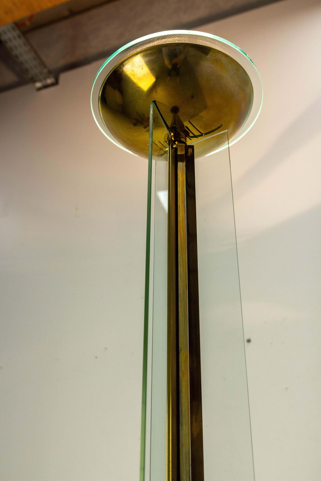 photo furniture Brass And Glass Floor Lamp Lantern Vintage Chandelier, French, Circa 1980