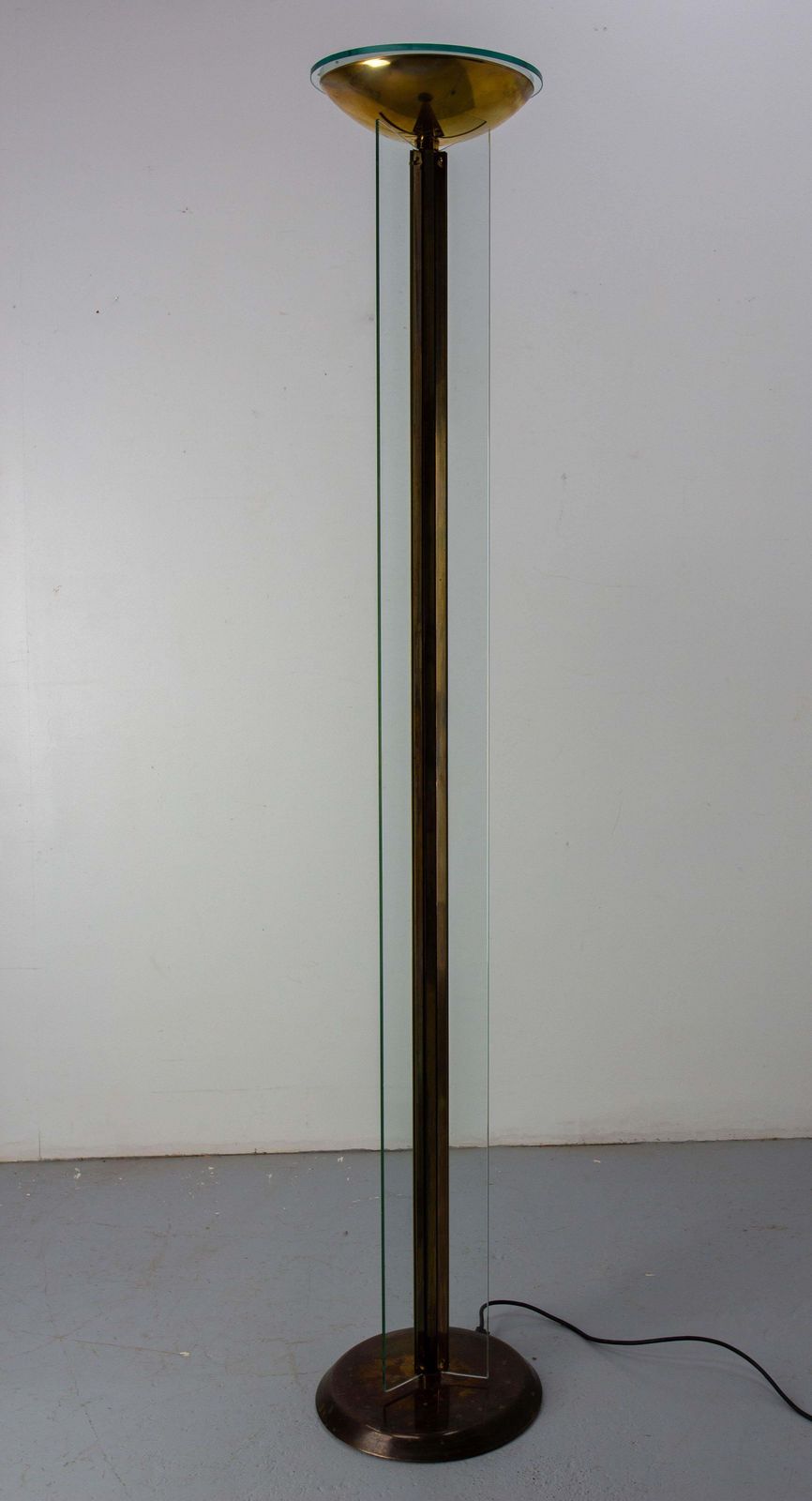 Lighting Brass And Glass Floor Lamp Lantern Vintage Chandelier, French, Circa 1980 photo