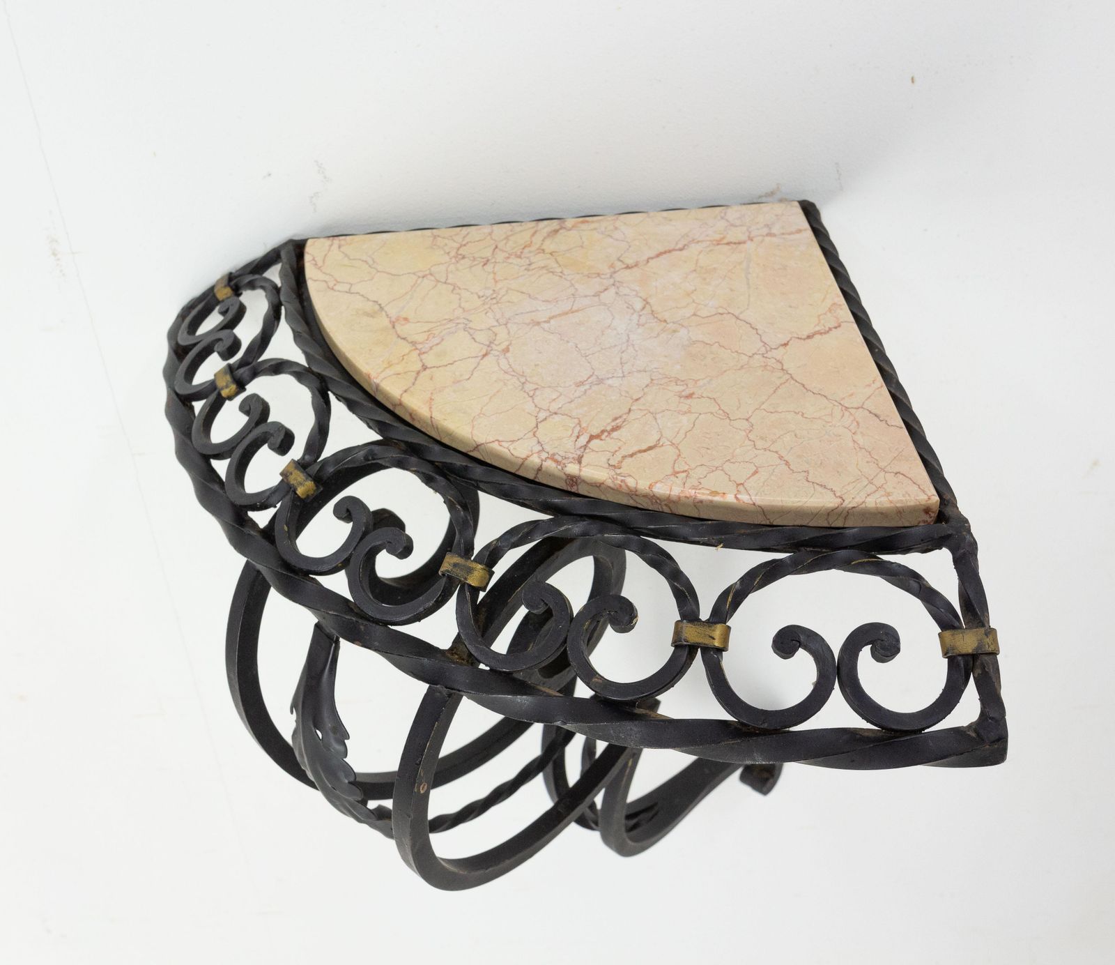 Pair Of Art Deco Small Corner Console Tables French Brackets Wall Mounted photo vintage