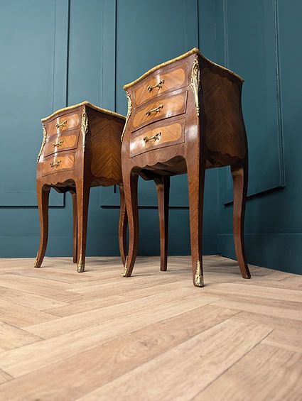 Pair Of Antique Bombé Louis XV Style Marble Top Bedside Cabinets photo furniture