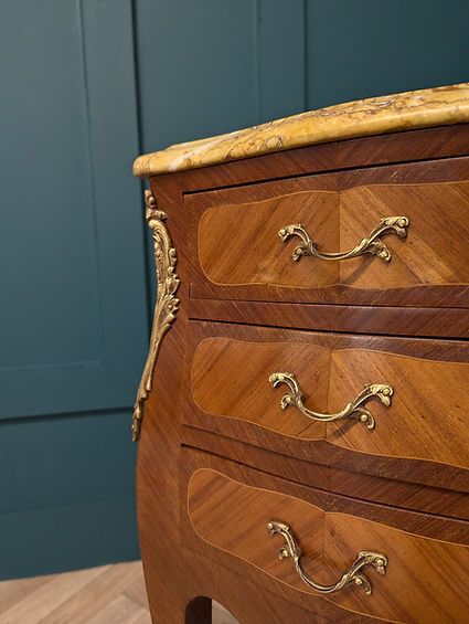 Pair Of Antique Bombé Louis XV Style Marble Top Bedside Cabinets photo vinterior